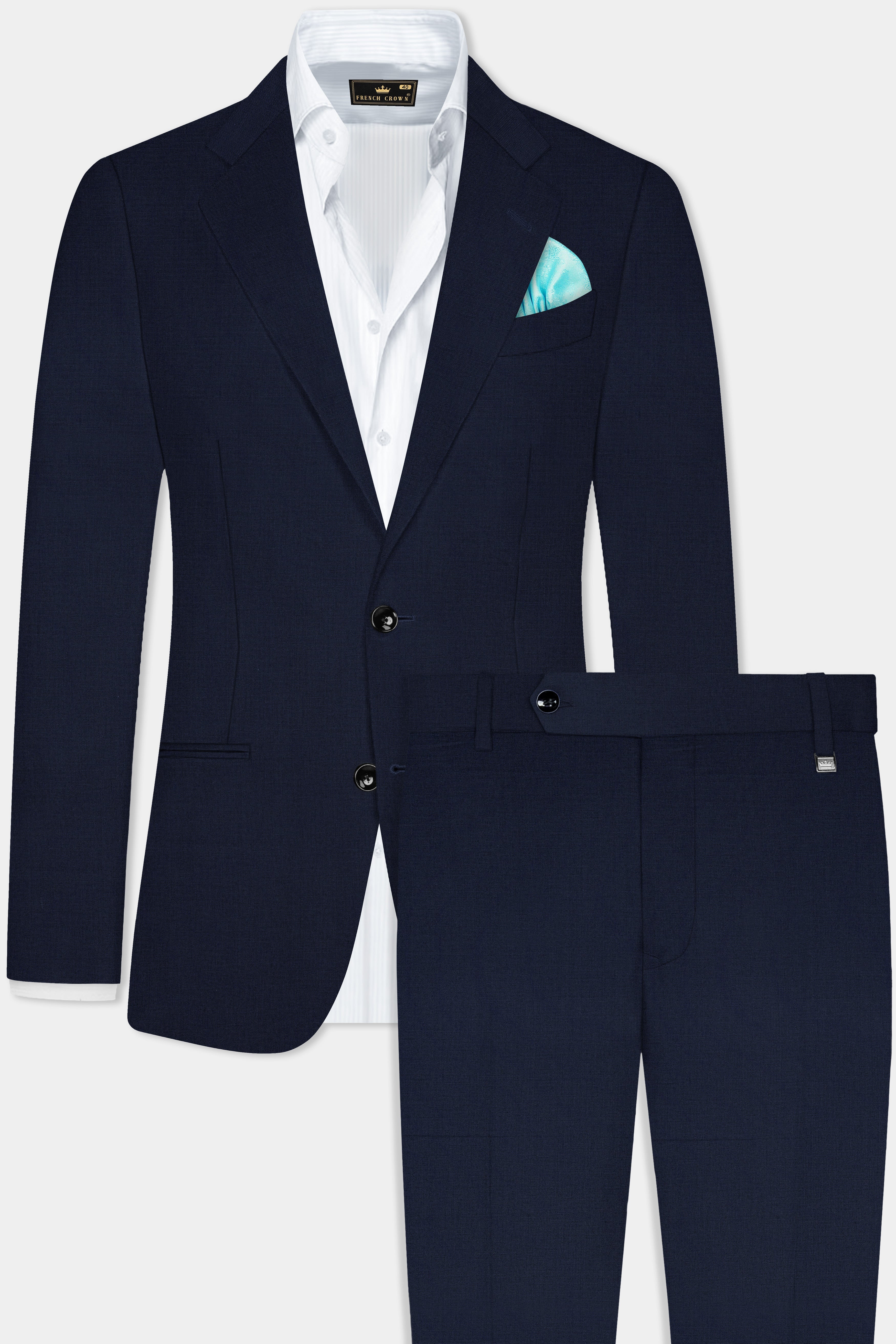 Firefly Blue Textured Wool Blend Single Breasted Suit