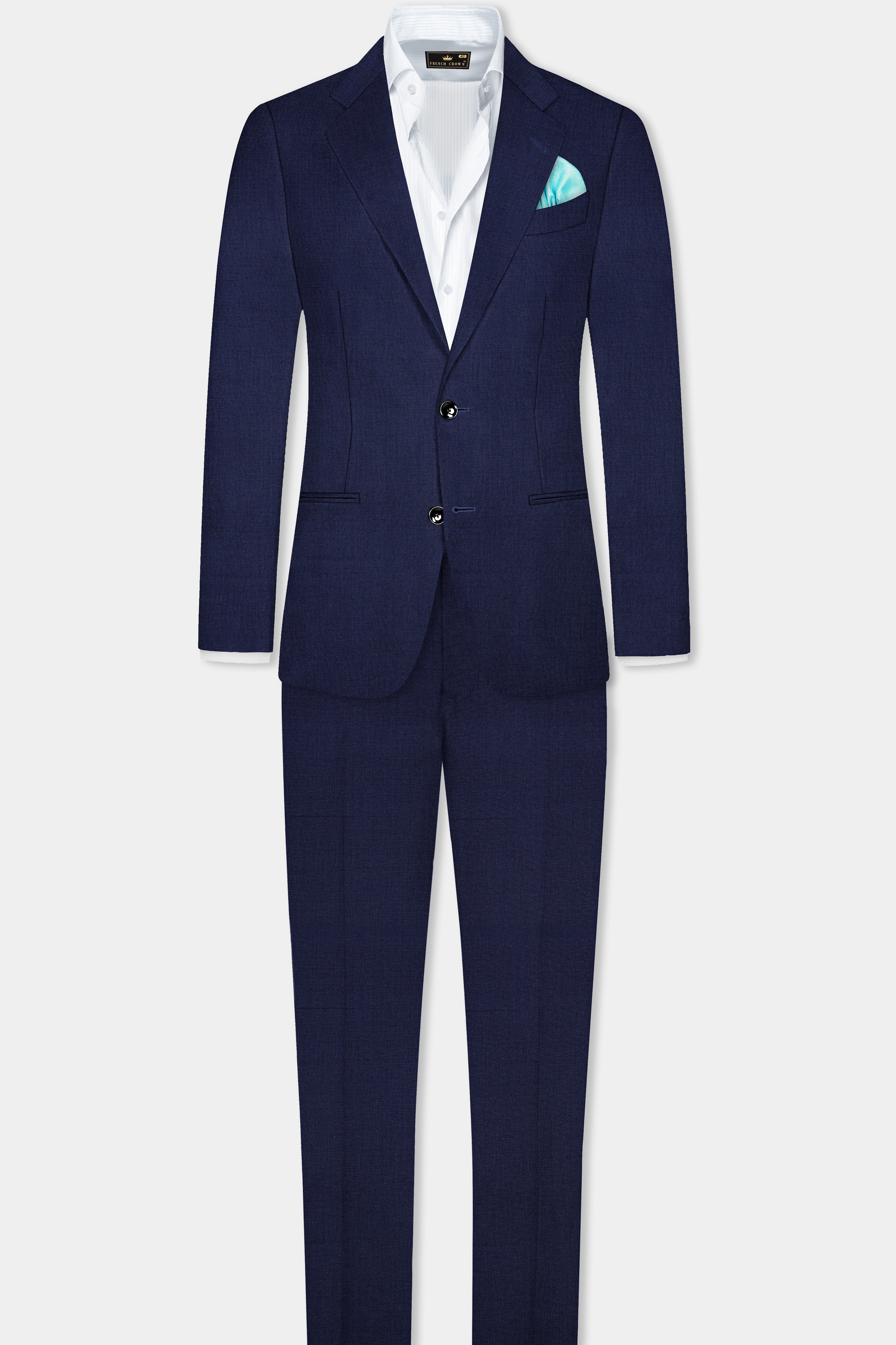 Firefly Blue Textured Wool Blend Single Breasted Suit