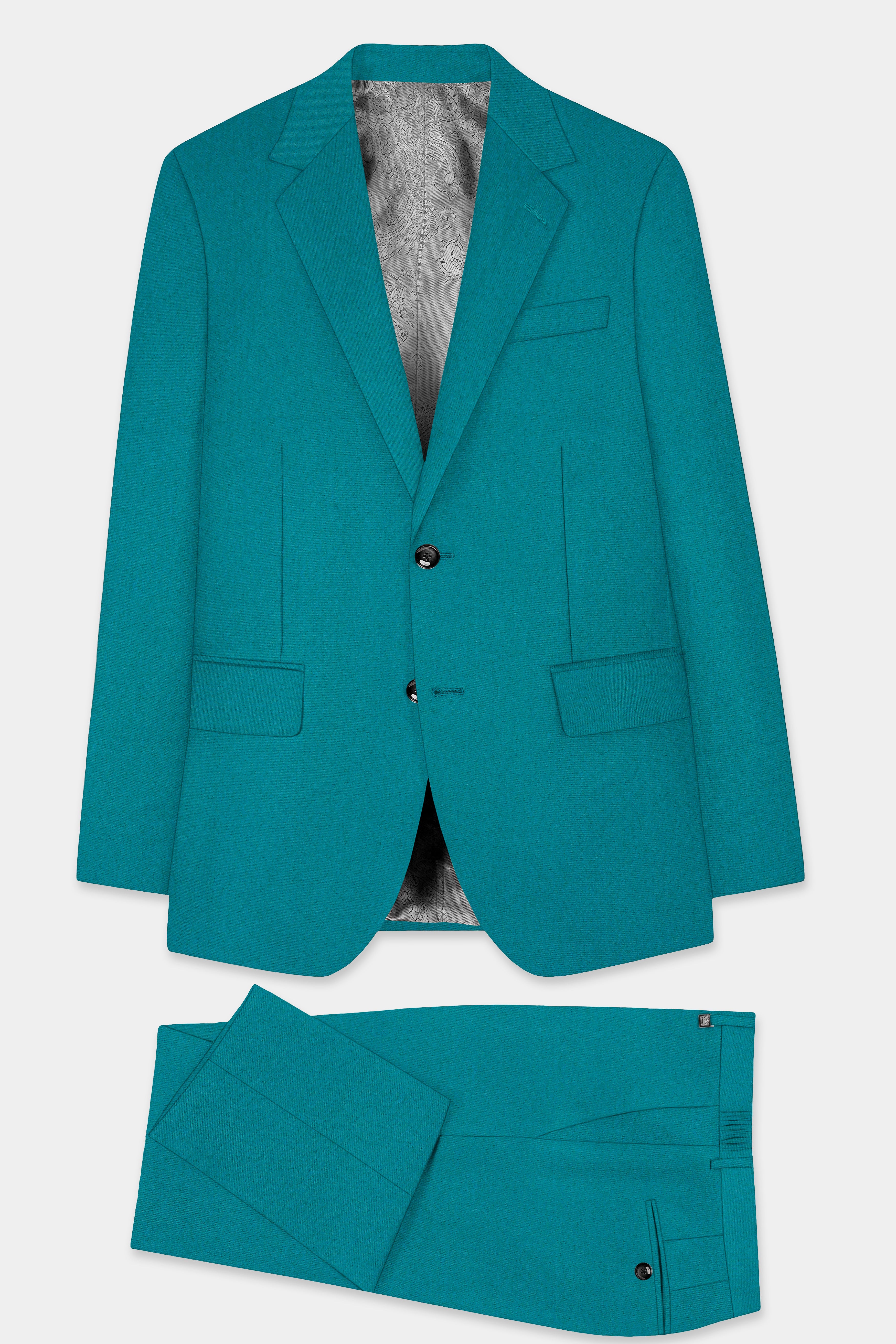 Surfie Green Plain Solid Wool Blend Single Breasted Suit