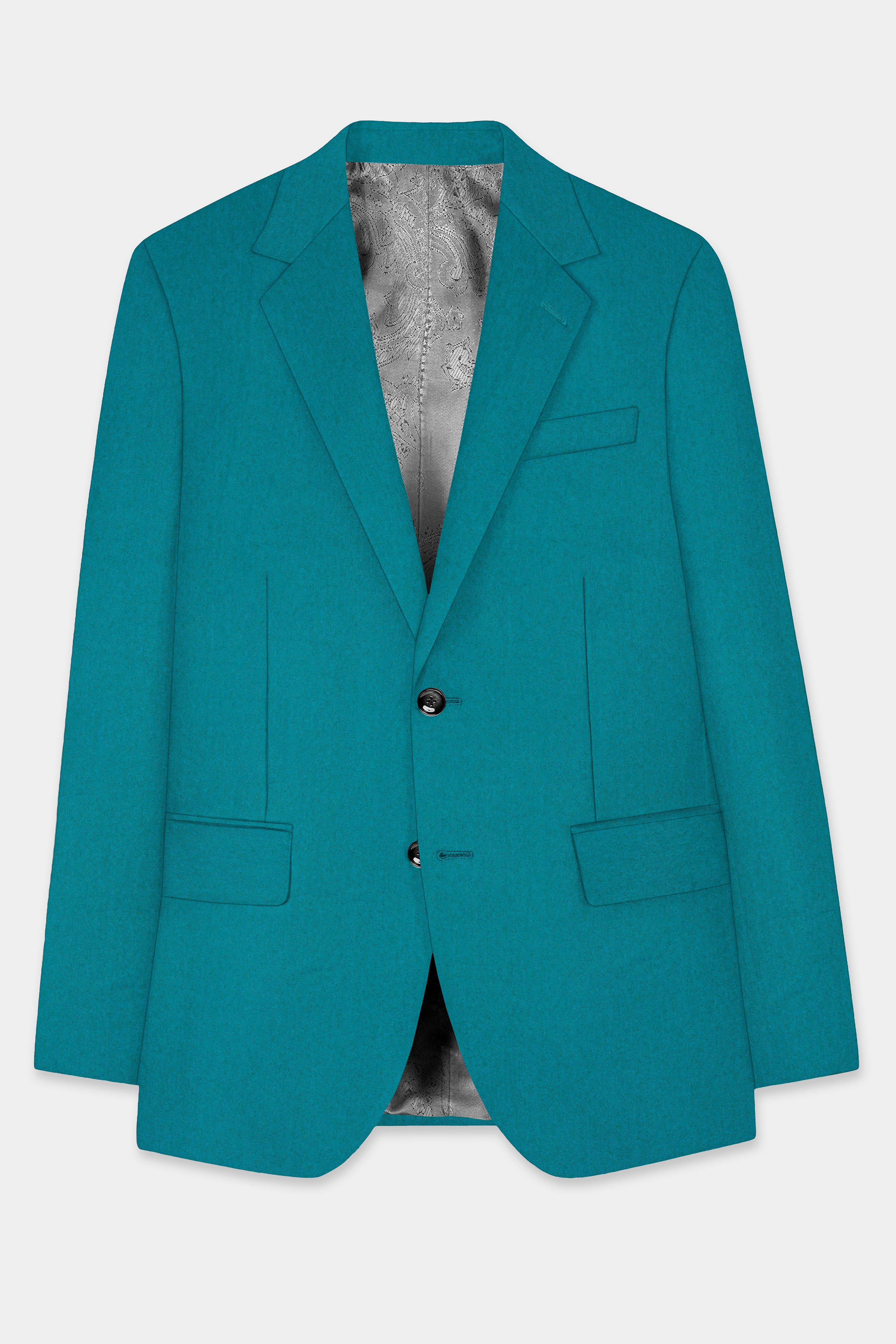 Surfie Green Plain Solid Wool Blend Single Breasted Suit