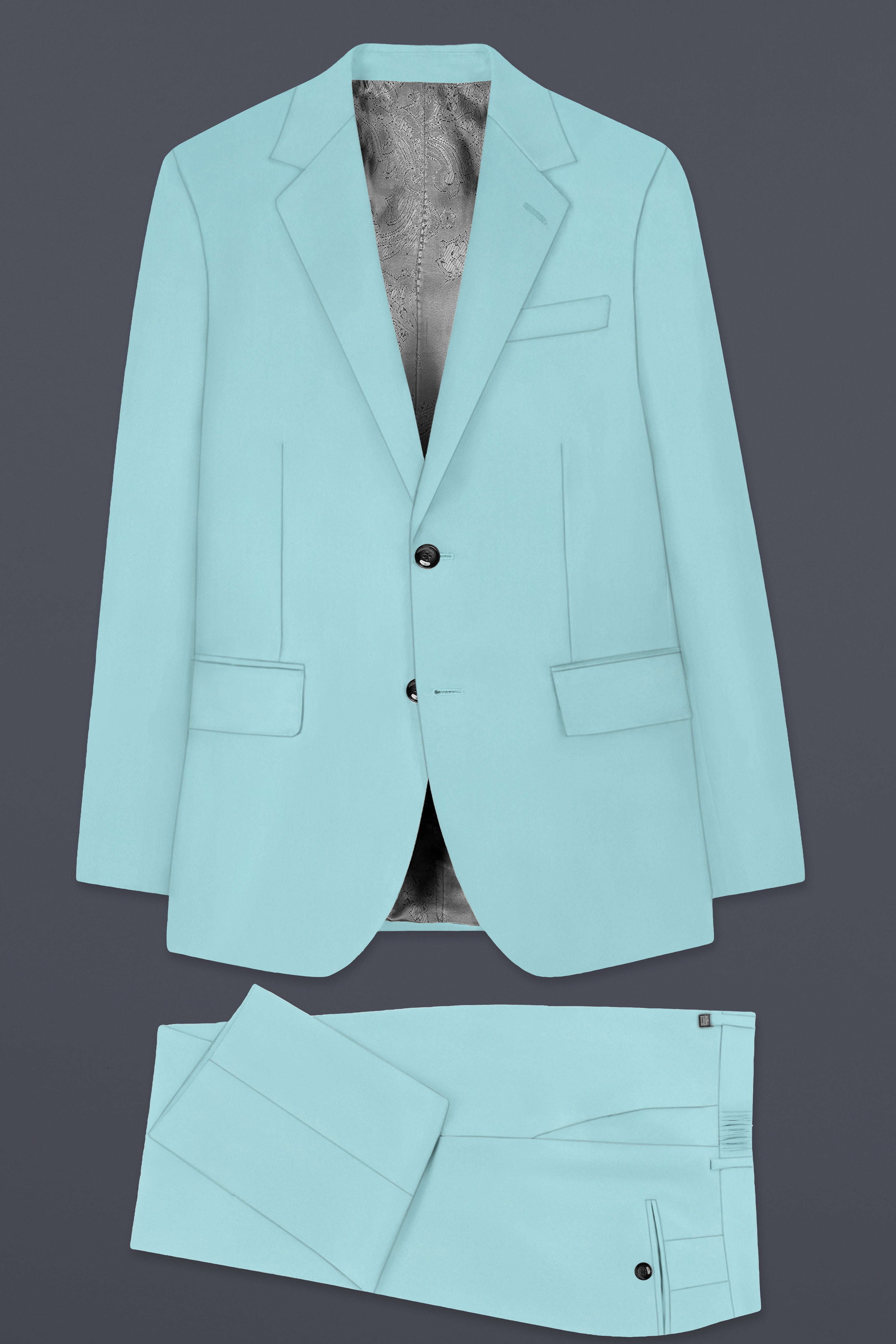 Sinbad Blue Solid Wool Blend Single Breasted Suit