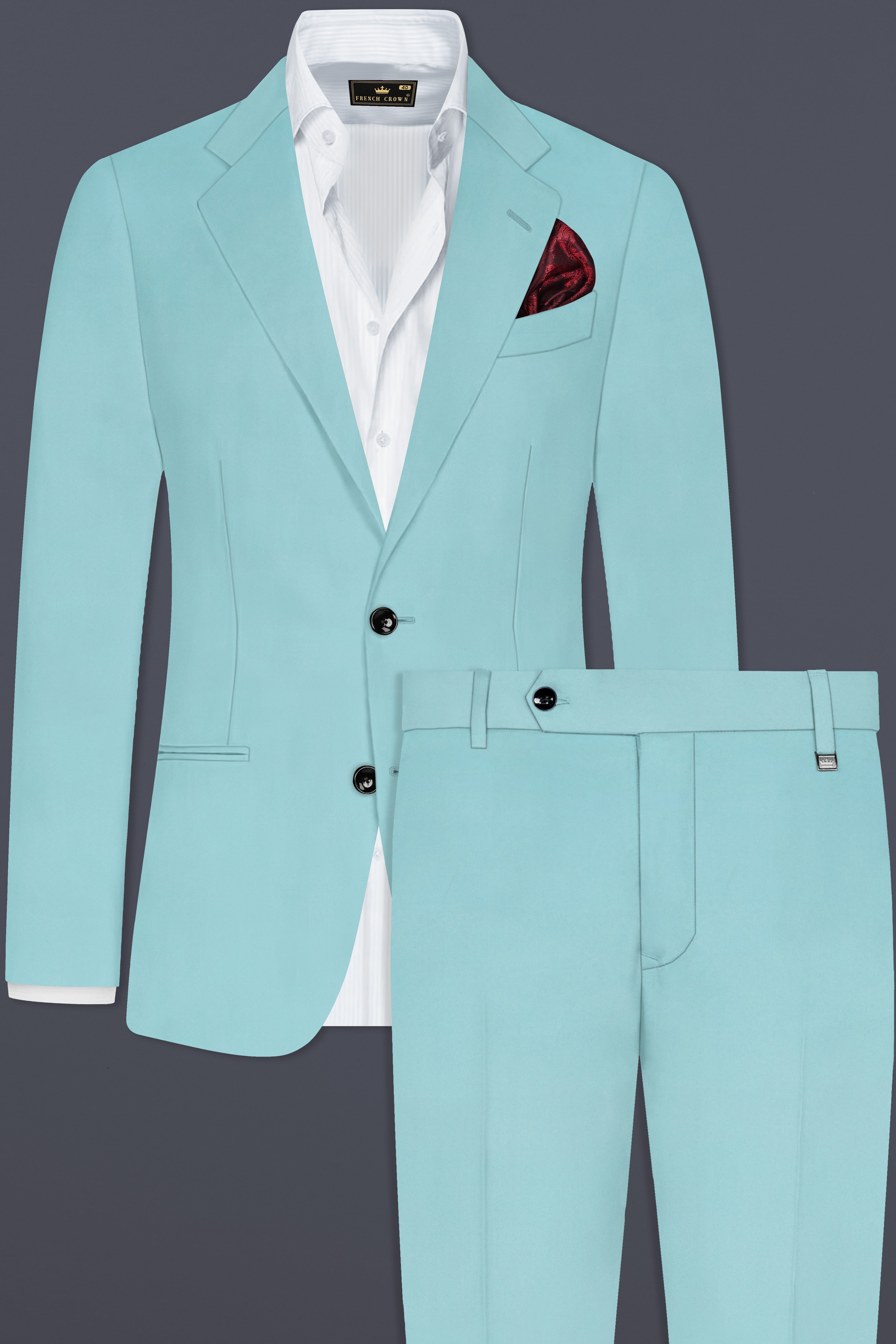 Sinbad Blue Solid Wool Blend Single Breasted Suit