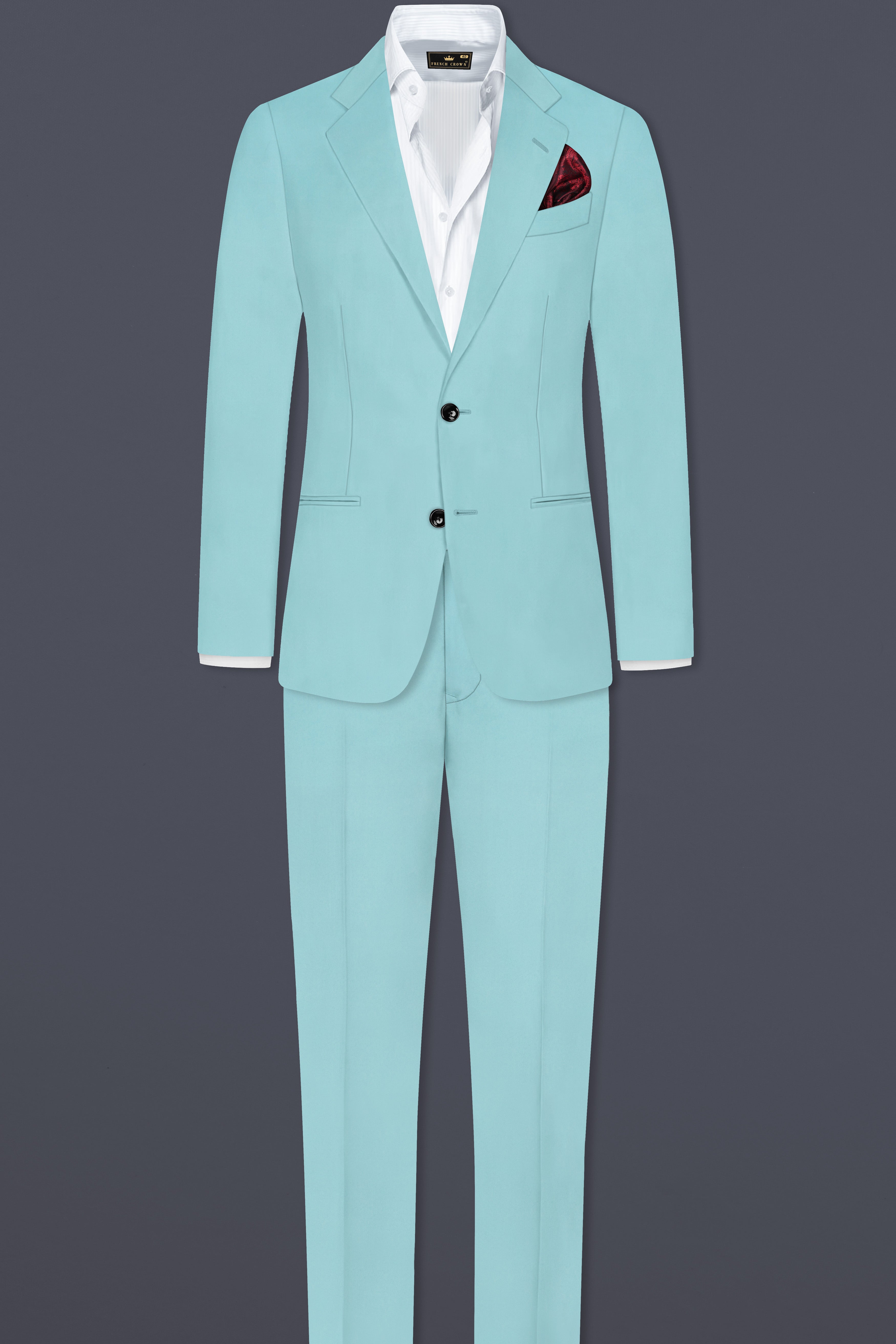 Sinbad Blue Solid Wool Blend Single Breasted Suit