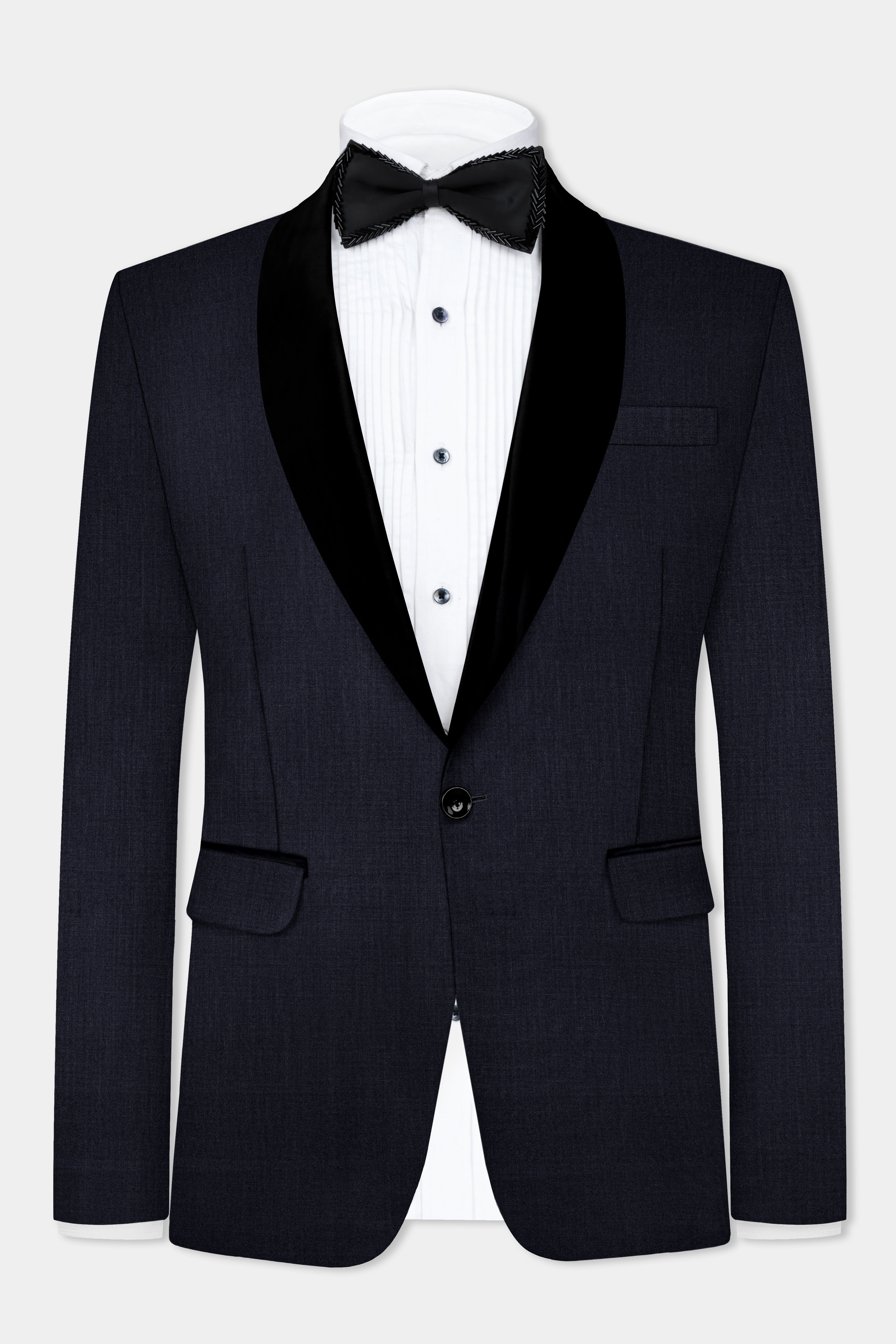 Mizzoni Blue Solid Wool Blend Tuxedo Suit