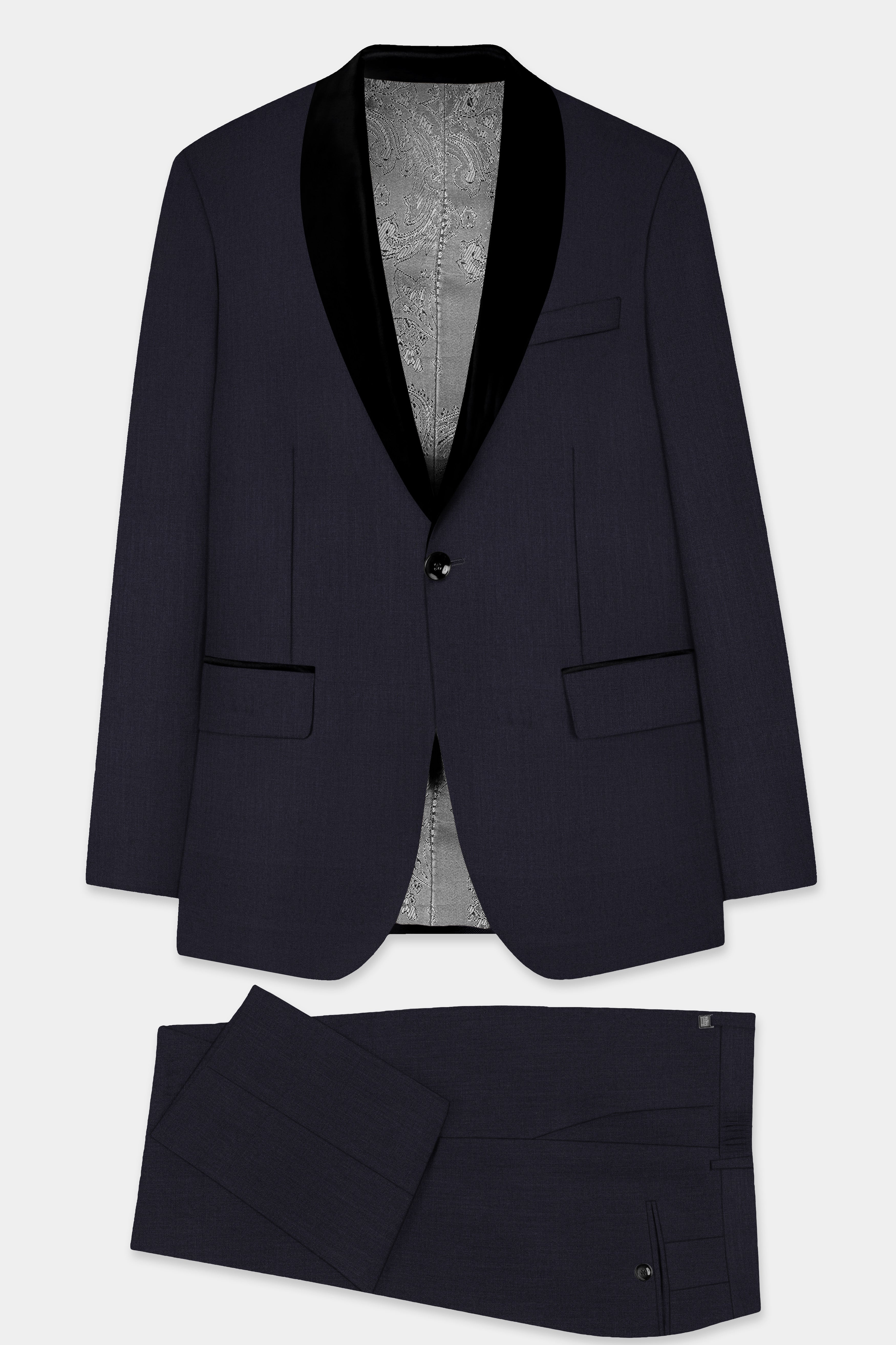 Mizzoni Blue Solid Wool Blend Tuxedo Suit