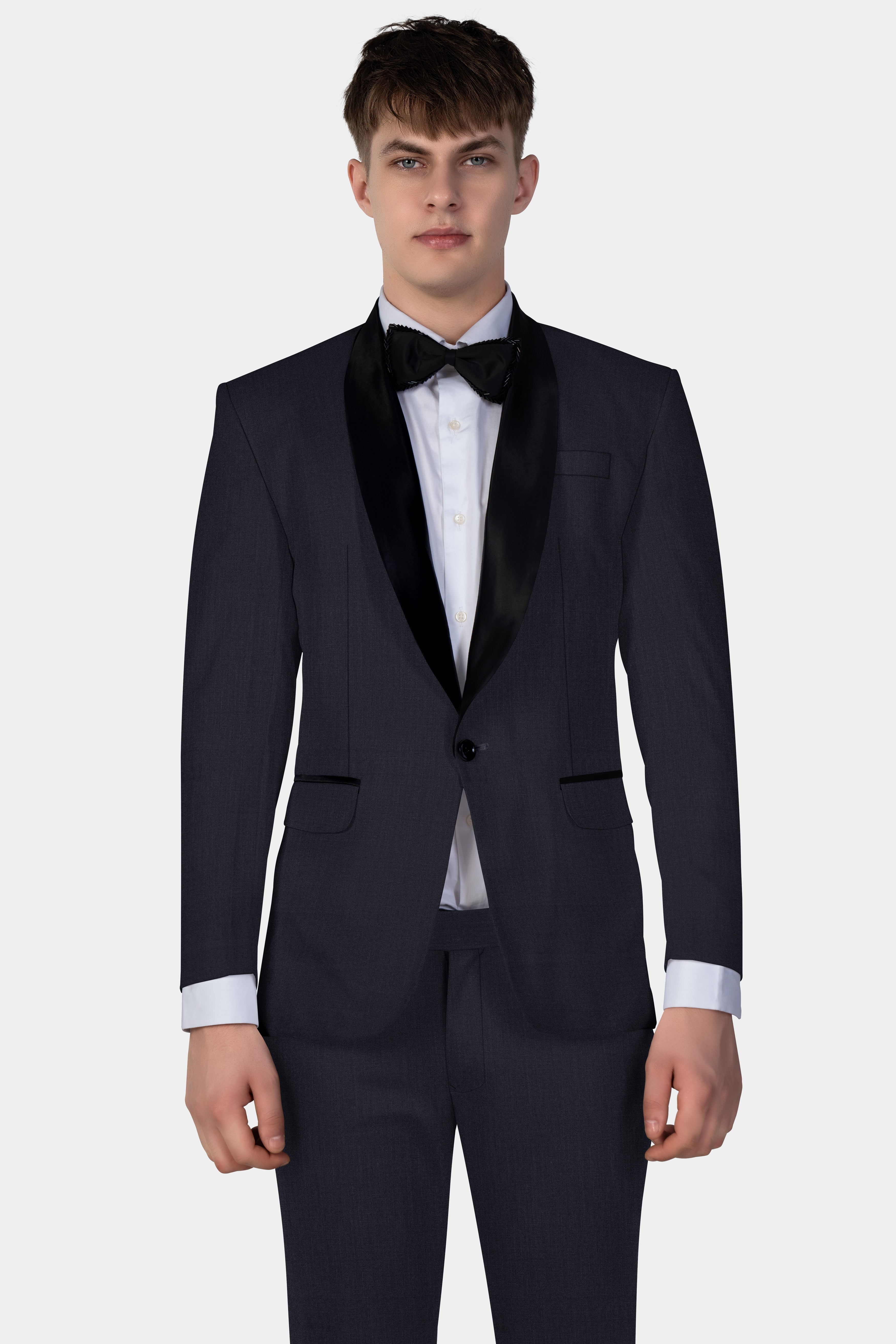 Mizzoni Blue Solid Wool Blend Tuxedo Suit