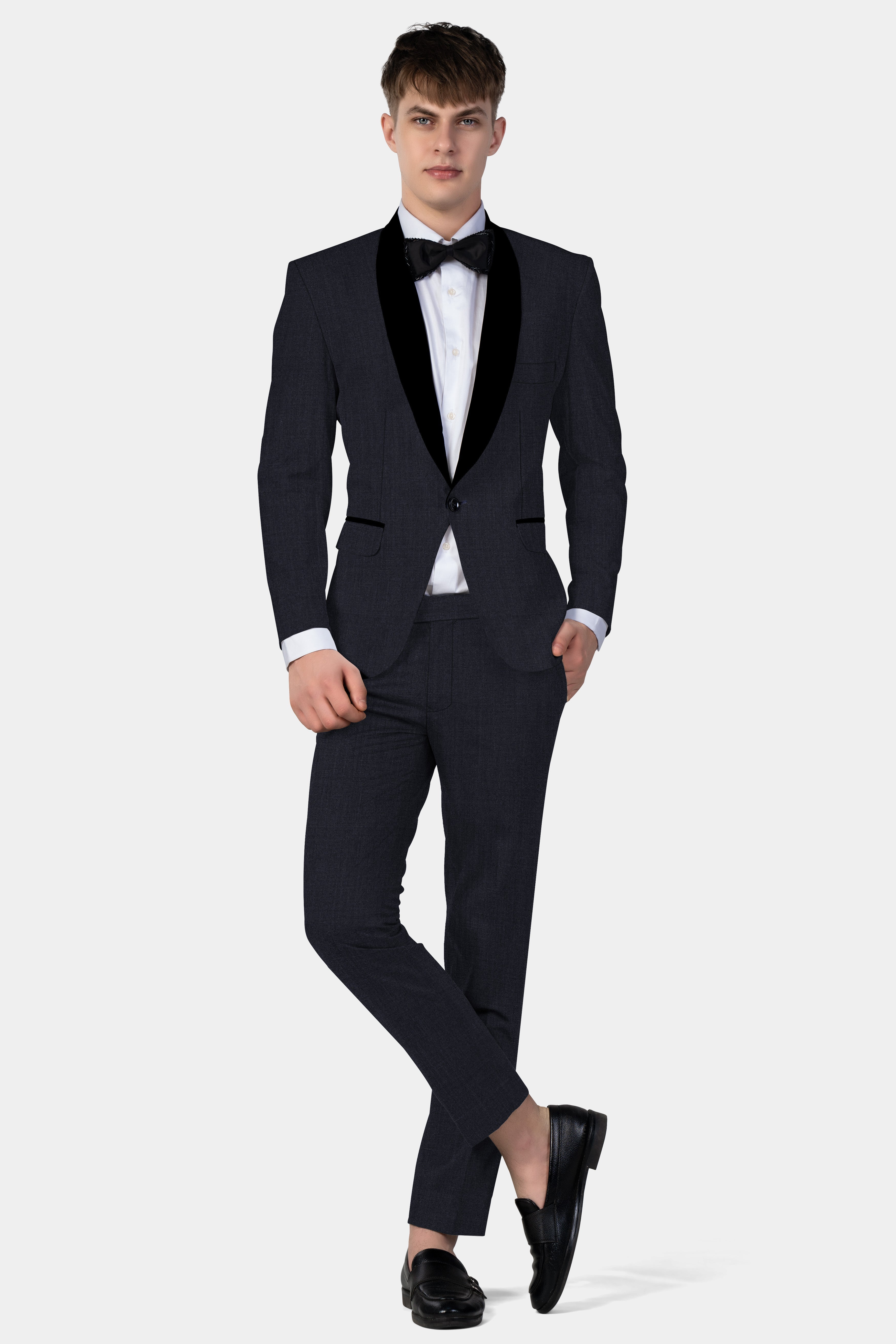 Mizzoni Blue Solid Wool Blend Tuxedo Suit