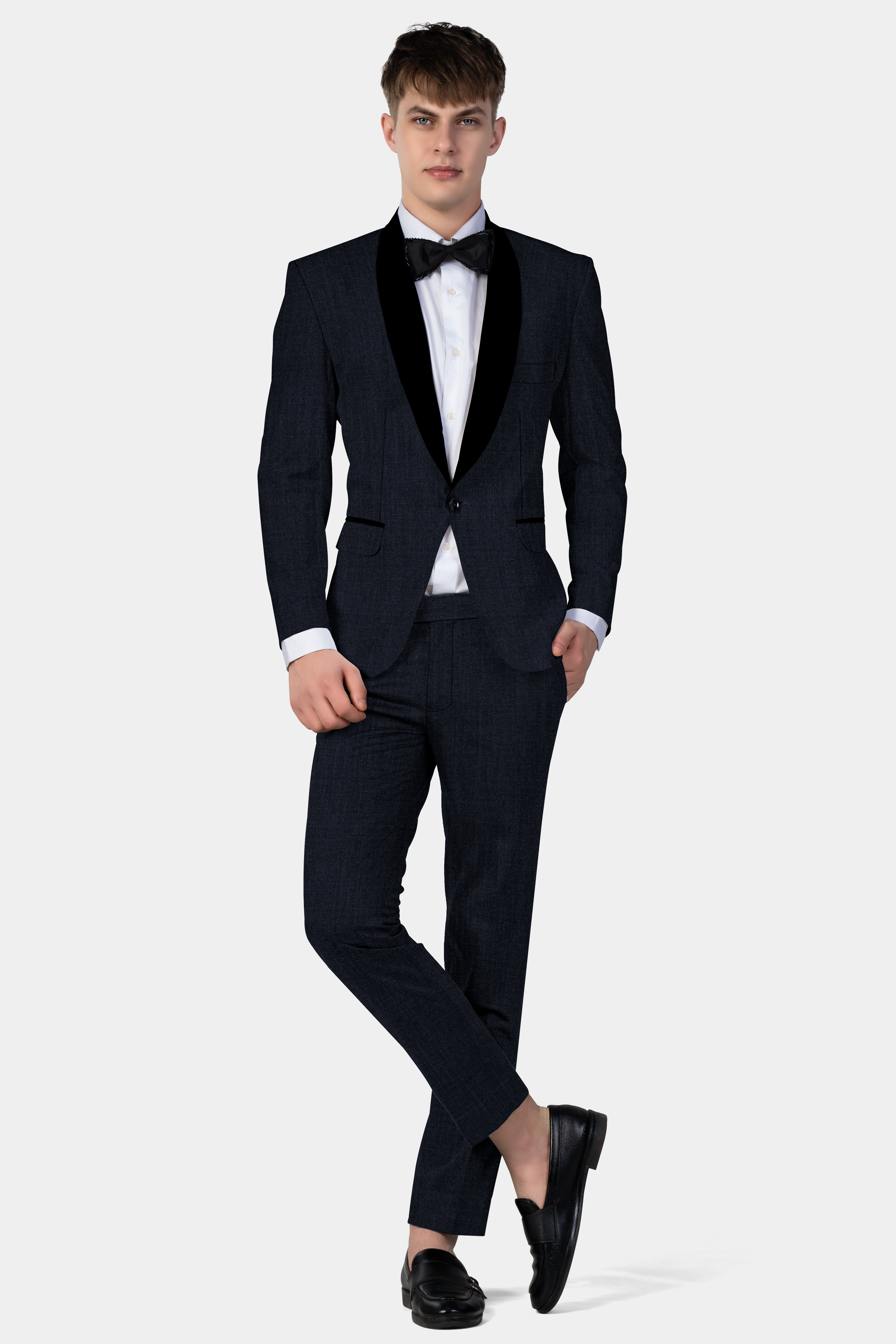 Mizzoni Blue Solid Wool Blend Tuxedo Suit