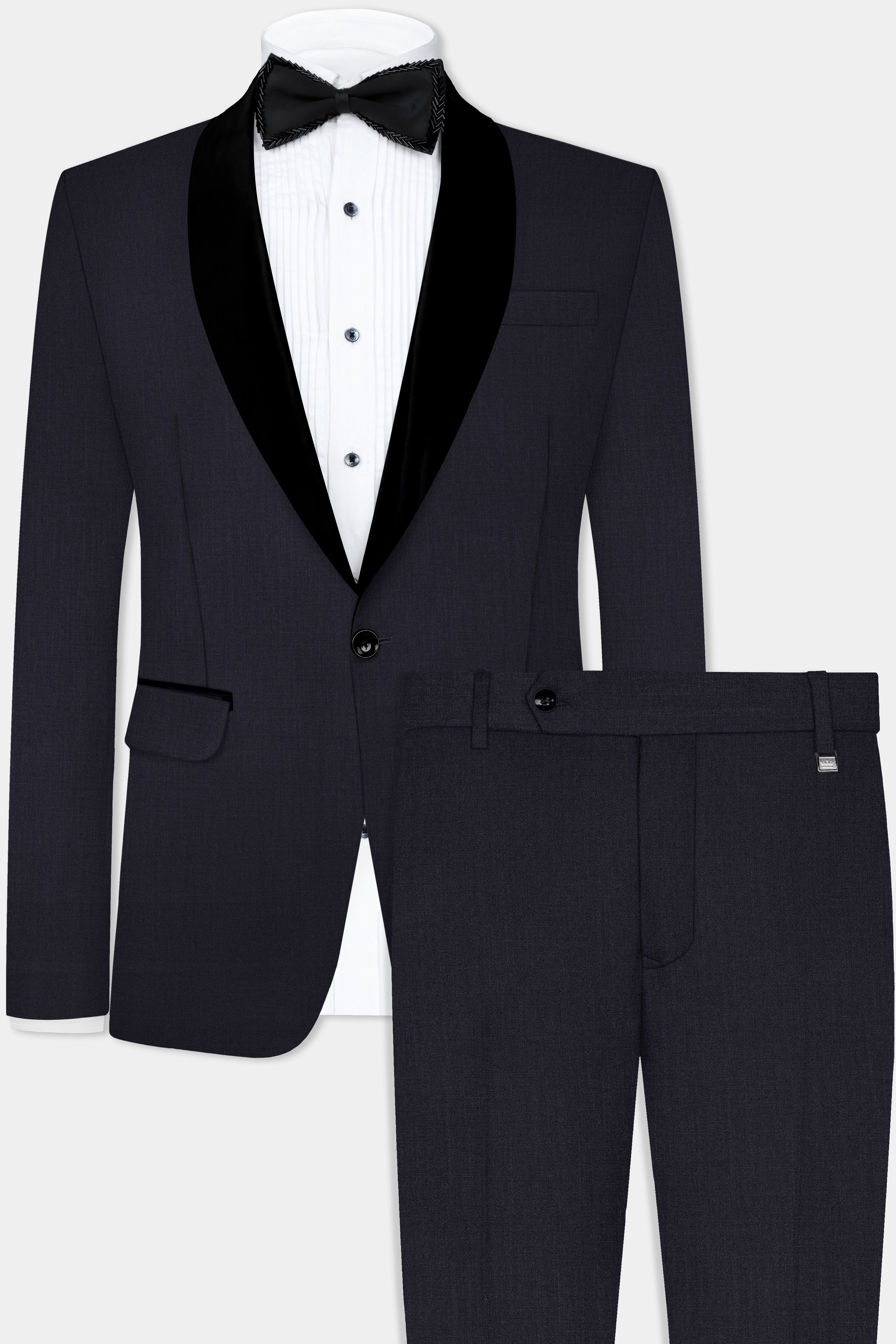 Mizzoni Blue Solid Wool Blend Tuxedo Suit