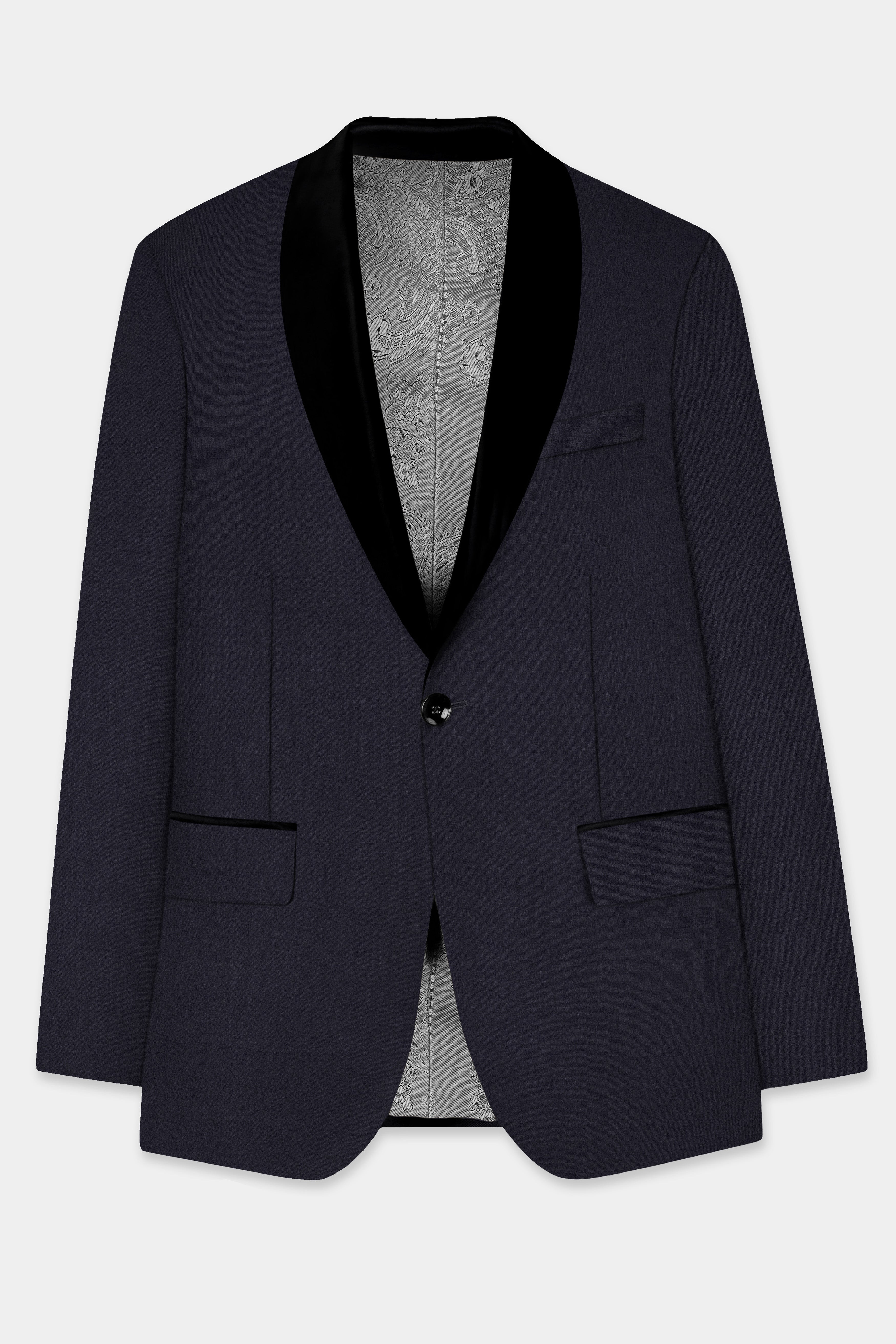 Mizzoni Blue Solid Wool Blend Tuxedo Suit