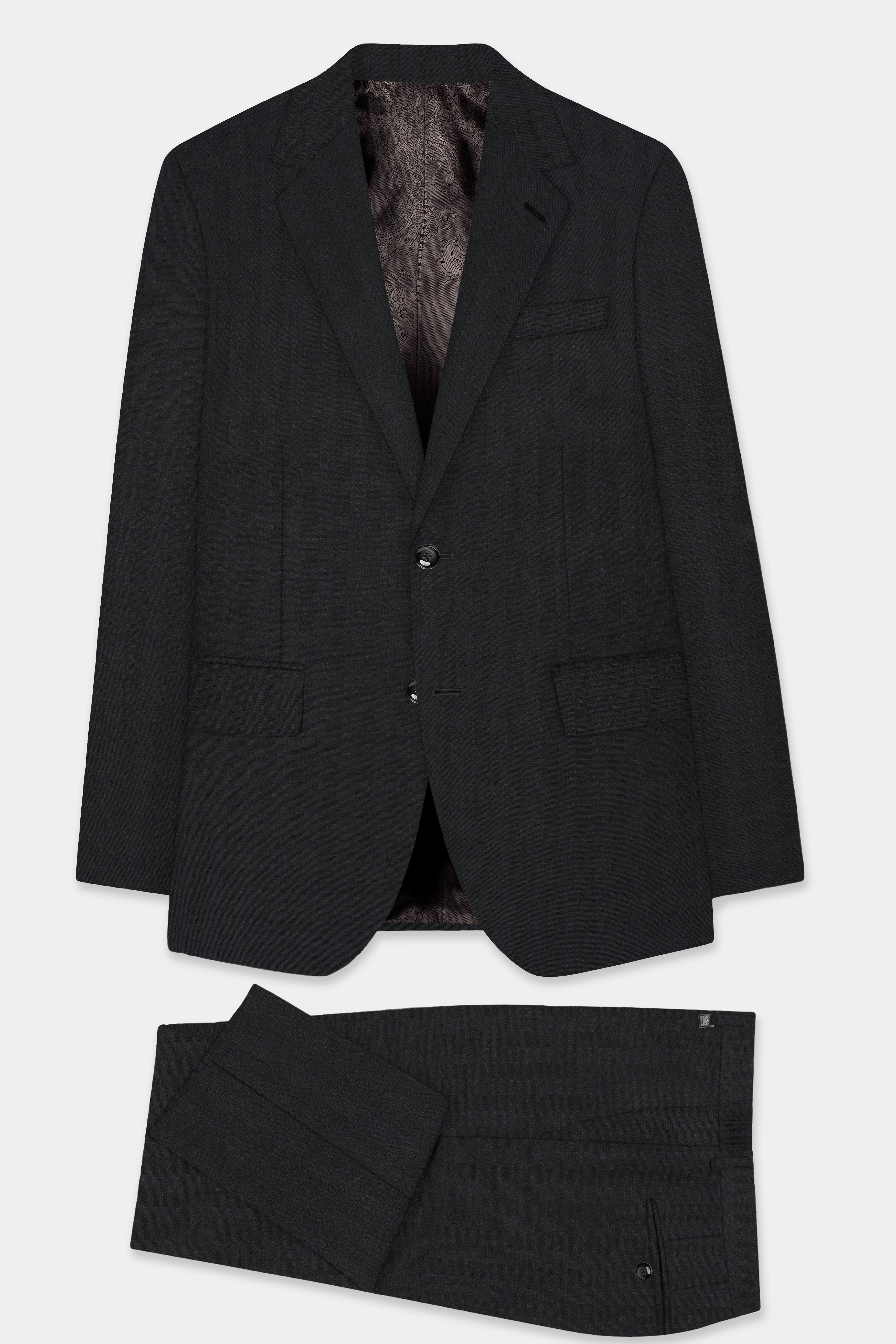 Vulcan Black Striped Wool Blend Single Breasted Suit