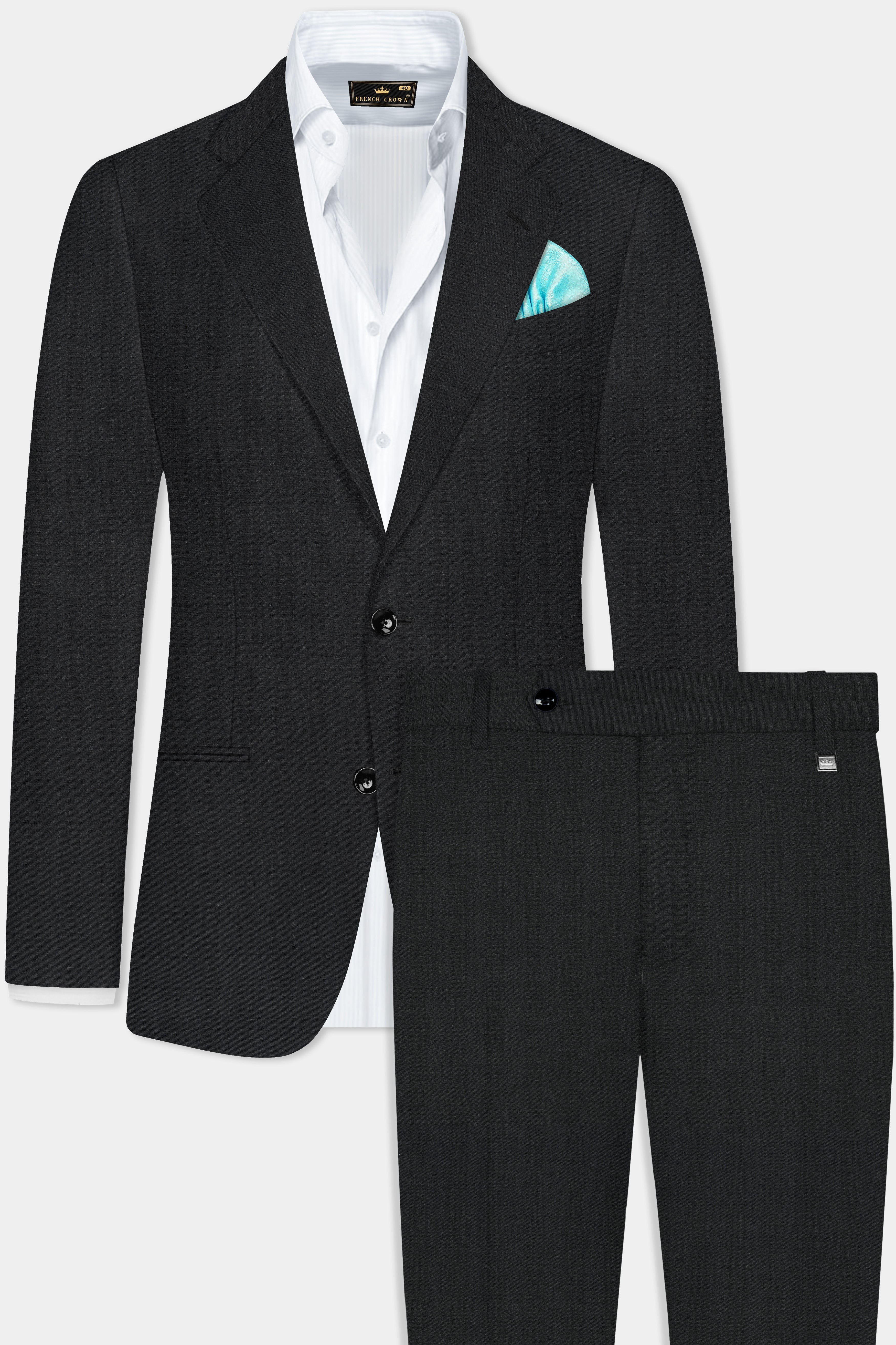 Vulcan Black Striped Wool Blend Single Breasted Suit