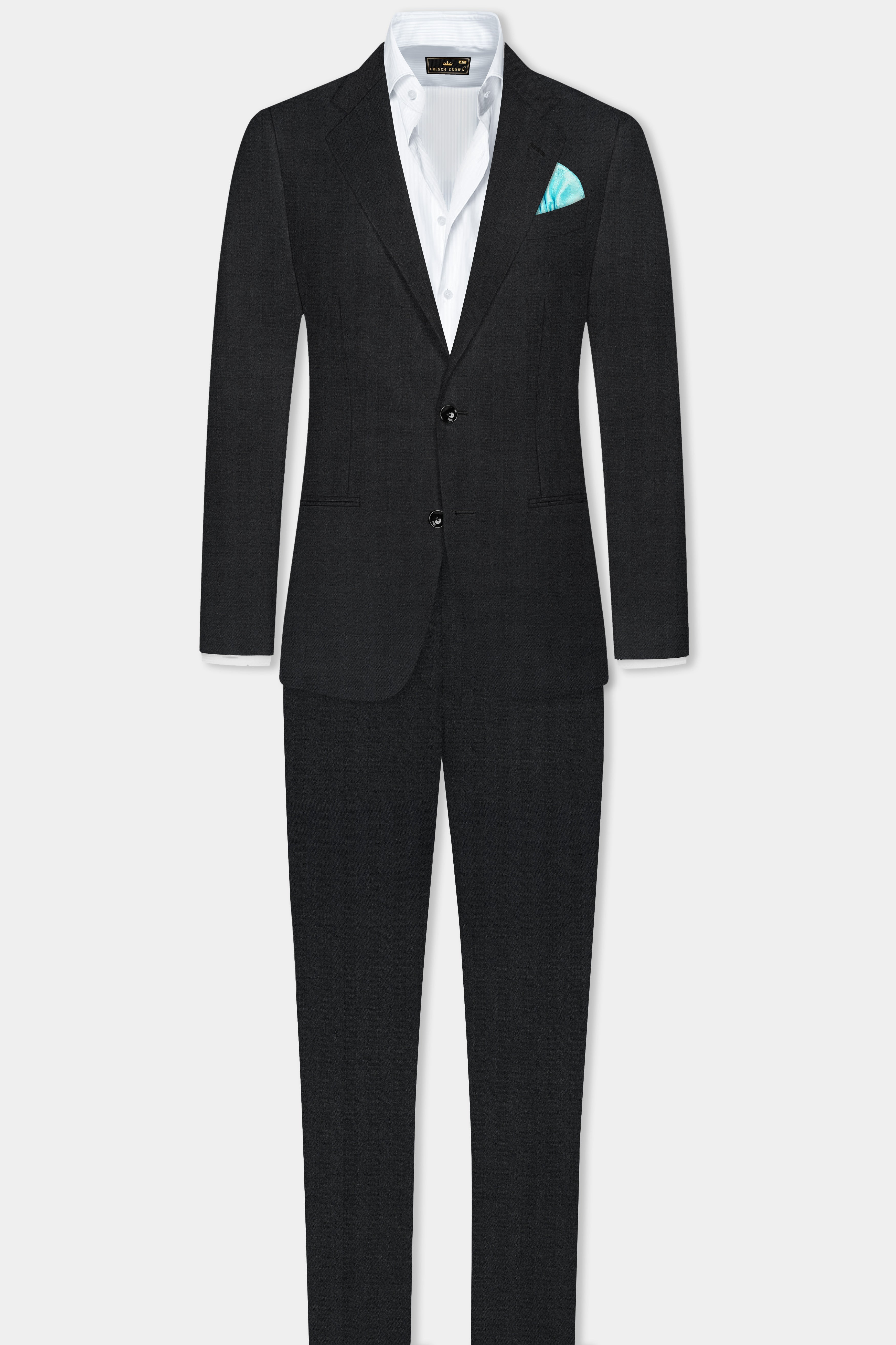 Vulcan Black Striped Wool Blend Single Breasted Suit