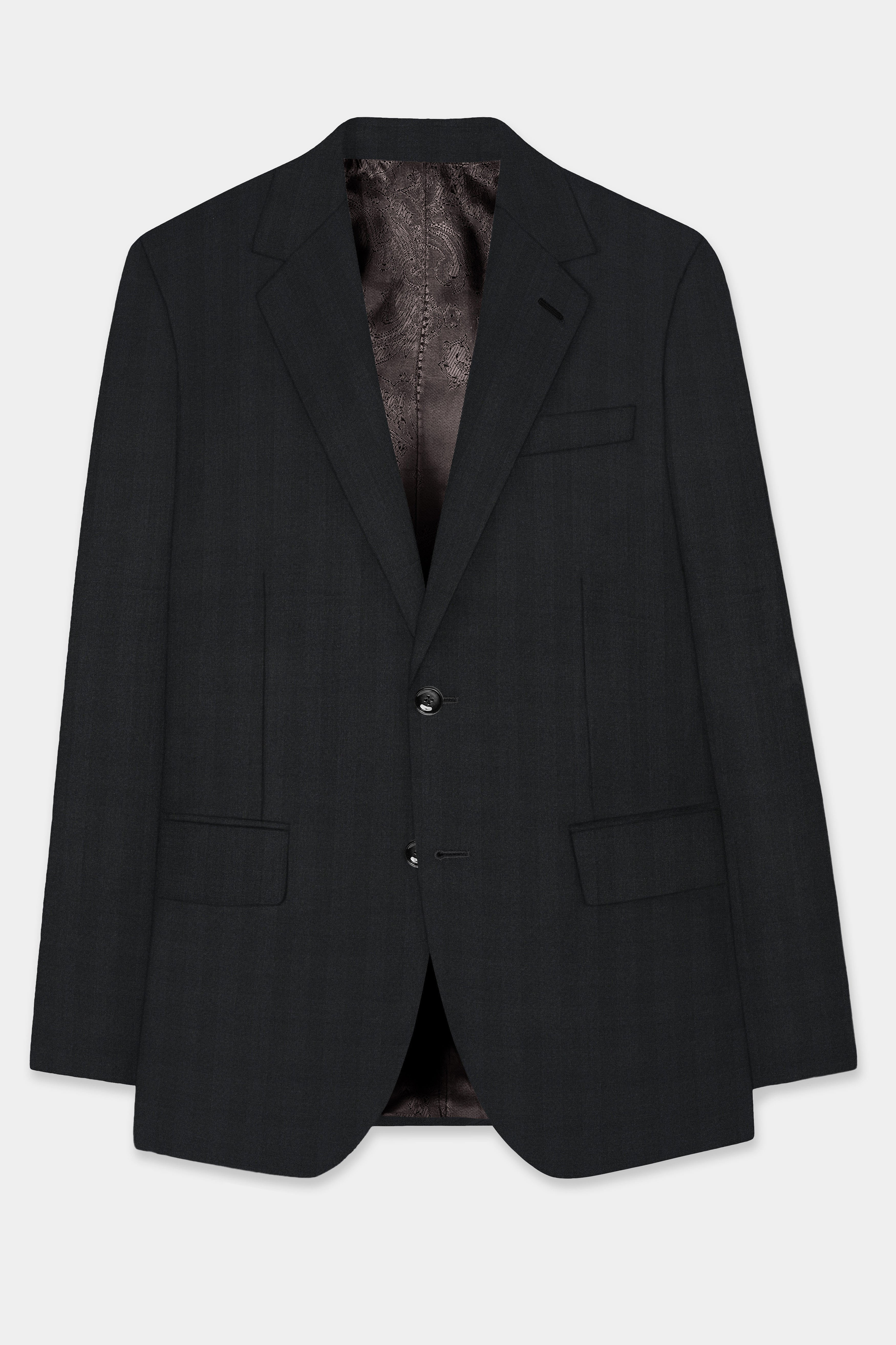 Vulcan Black Striped Wool Blend Single Breasted Suit