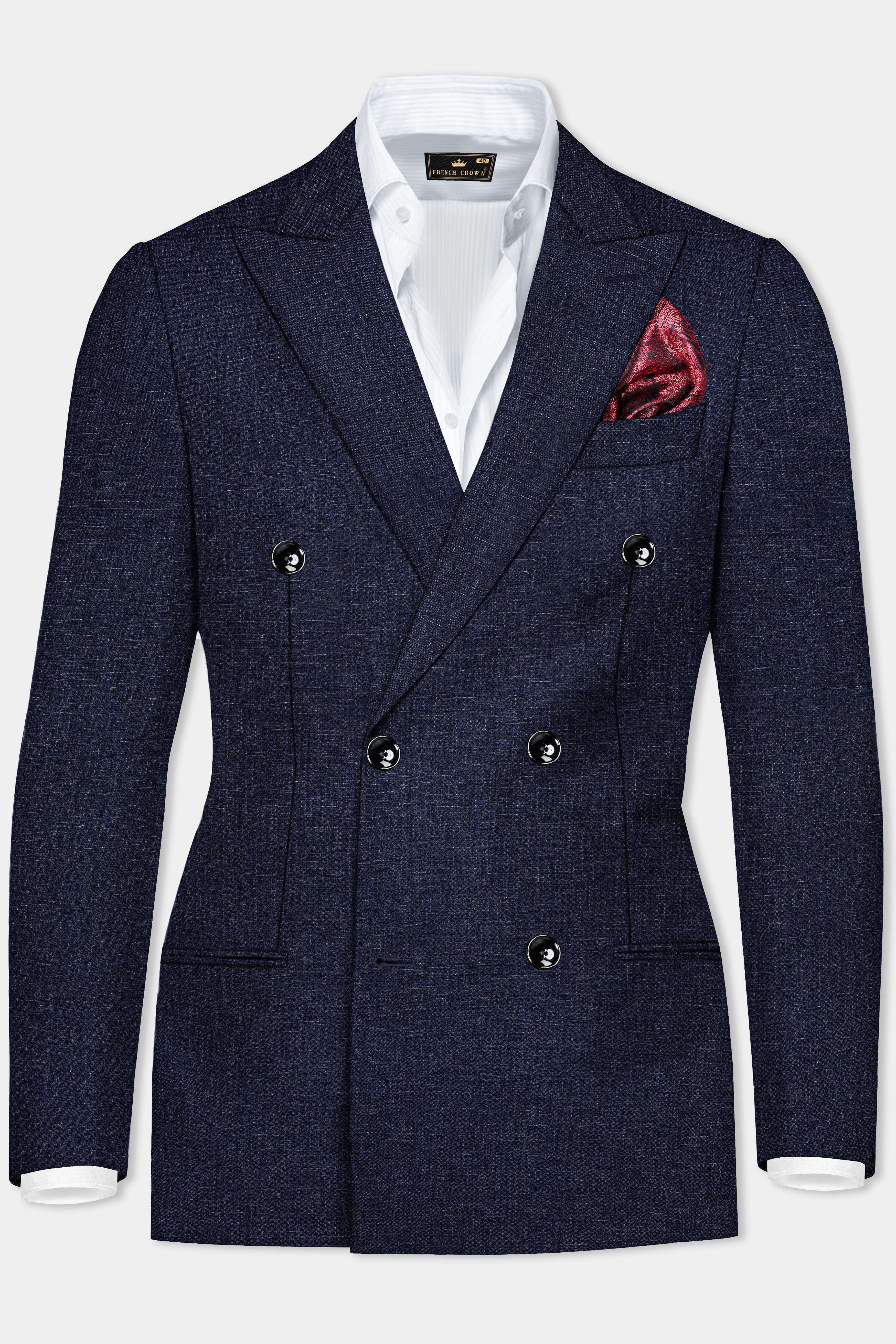 Shark Blue Textured Luxurious Linen Double Breasted Suit