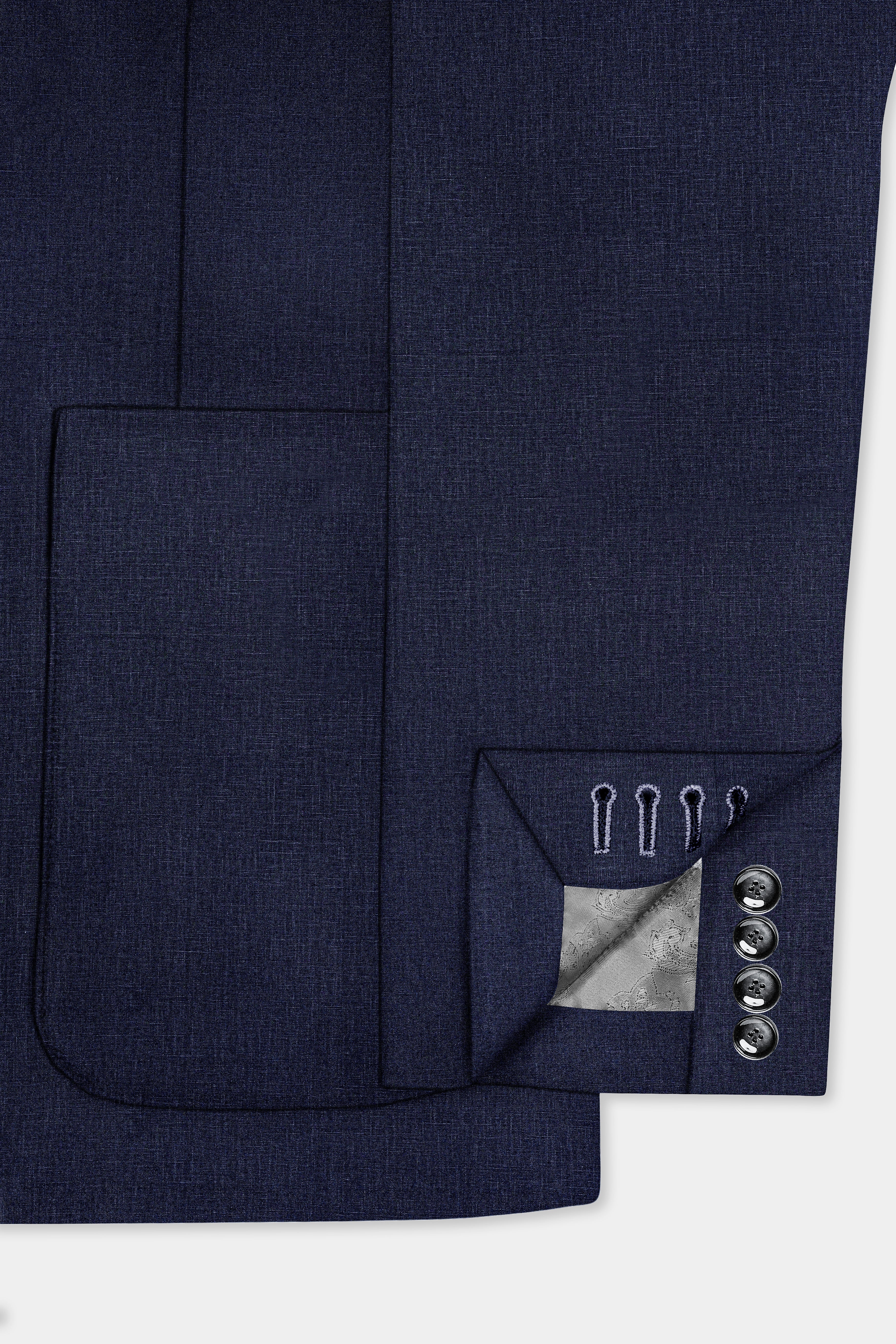 Shark Blue Textured Luxurious Linen Double Breasted Suit