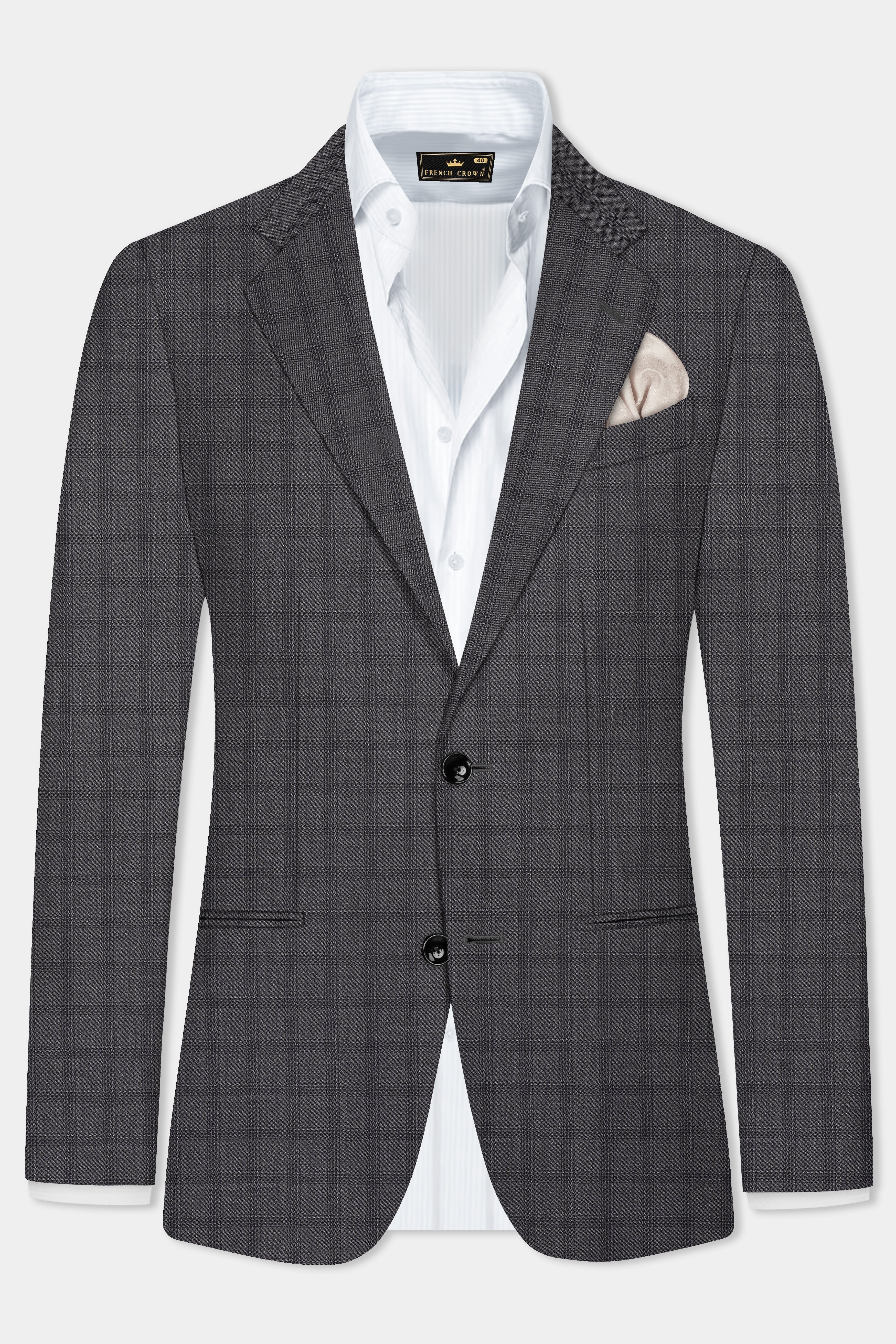 Gravel Gray Checked Wool Blend Single Breasted Suit