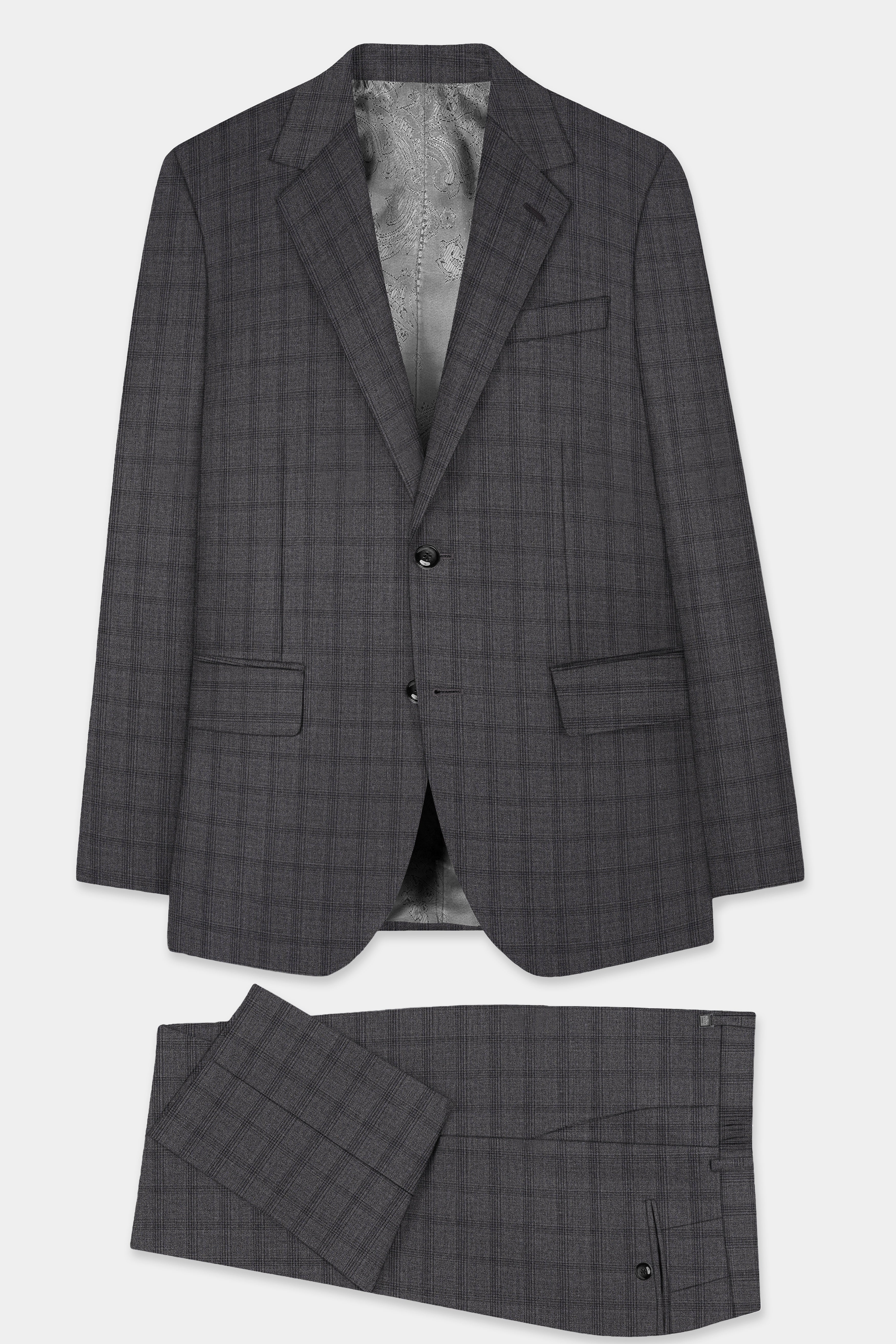 Gravel Gray Checked Wool Blend Single Breasted Suit