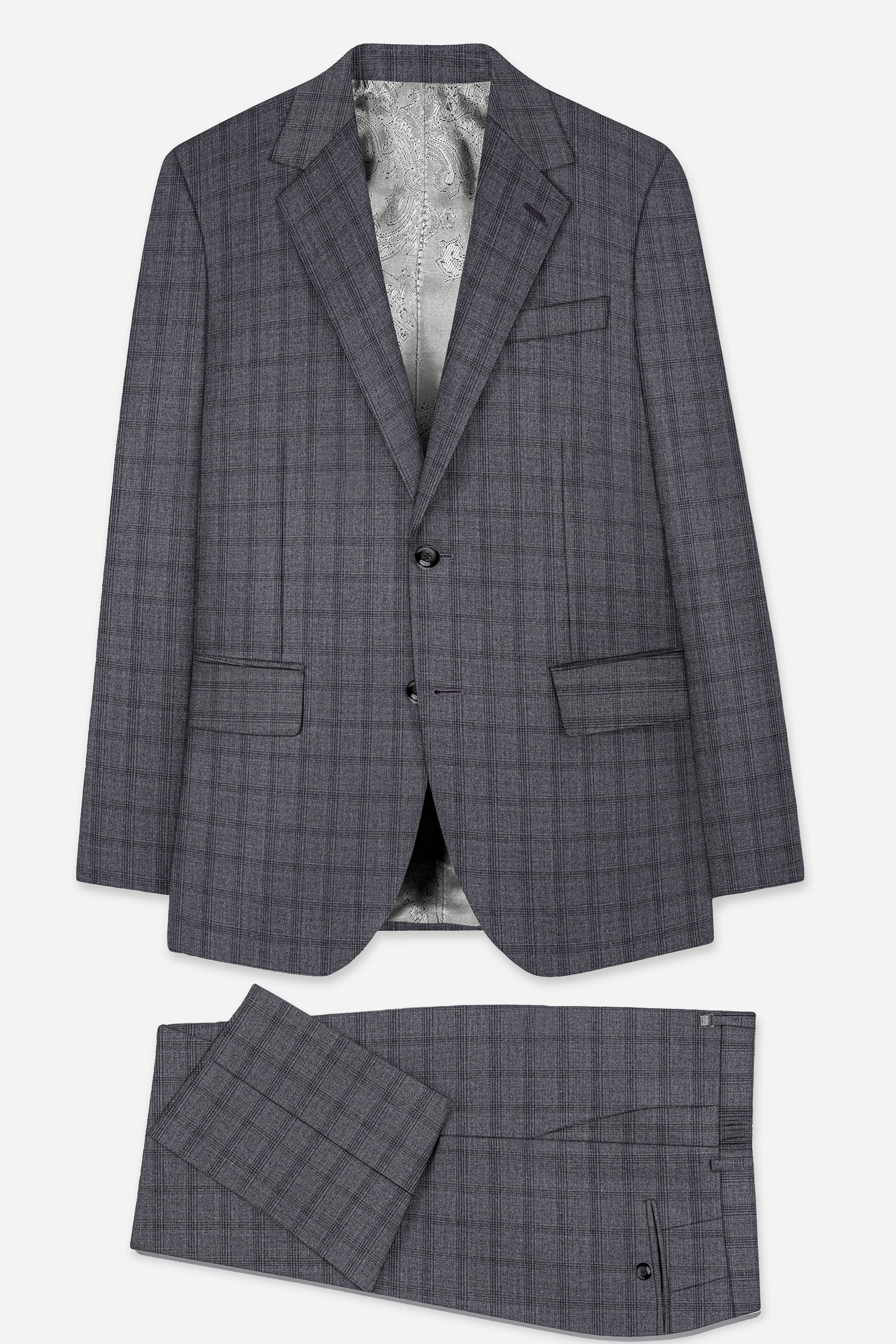 Gravel Gray Checked Wool Blend Single Breasted Suit