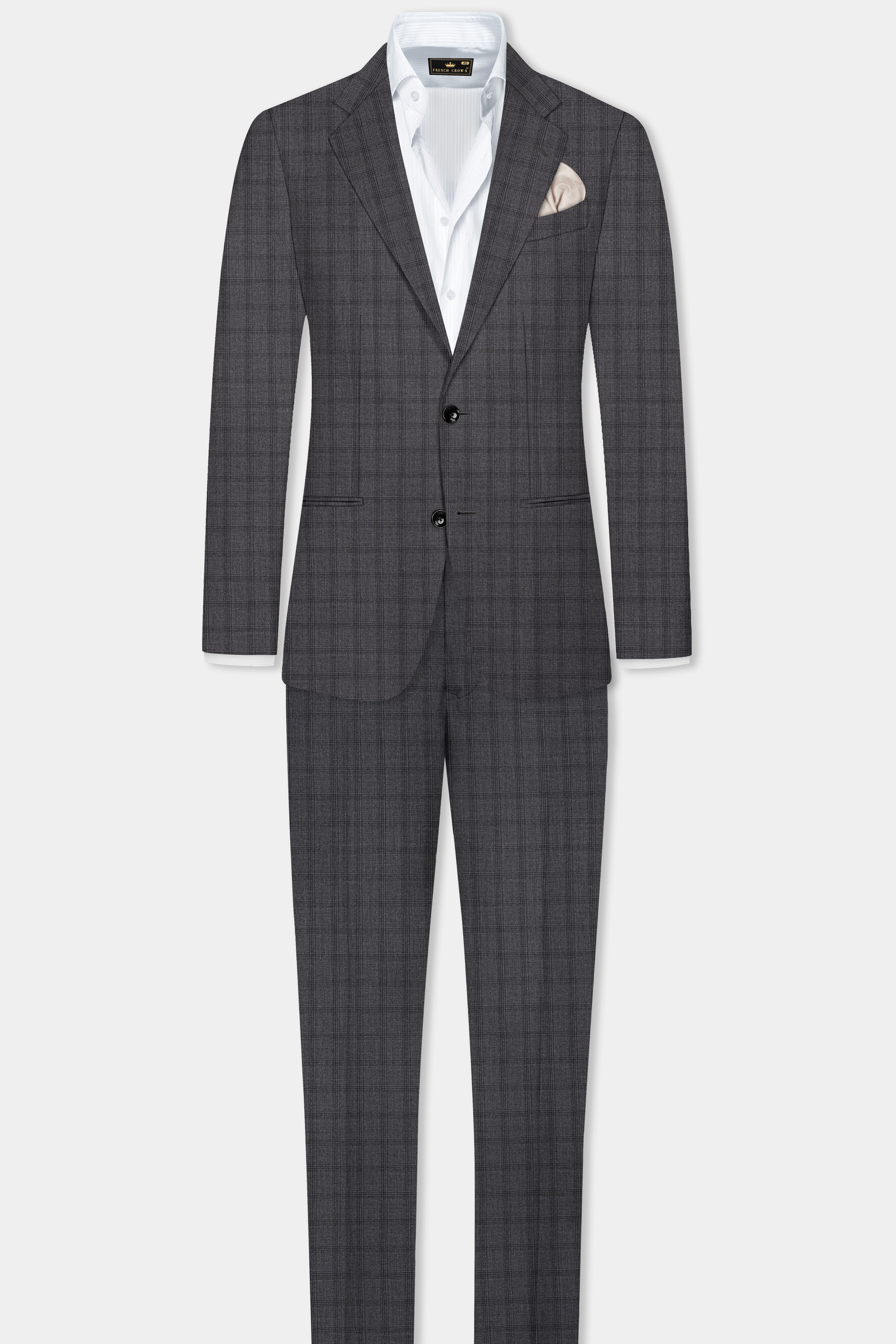 Gravel Gray Checked Wool Blend Single Breasted Suit