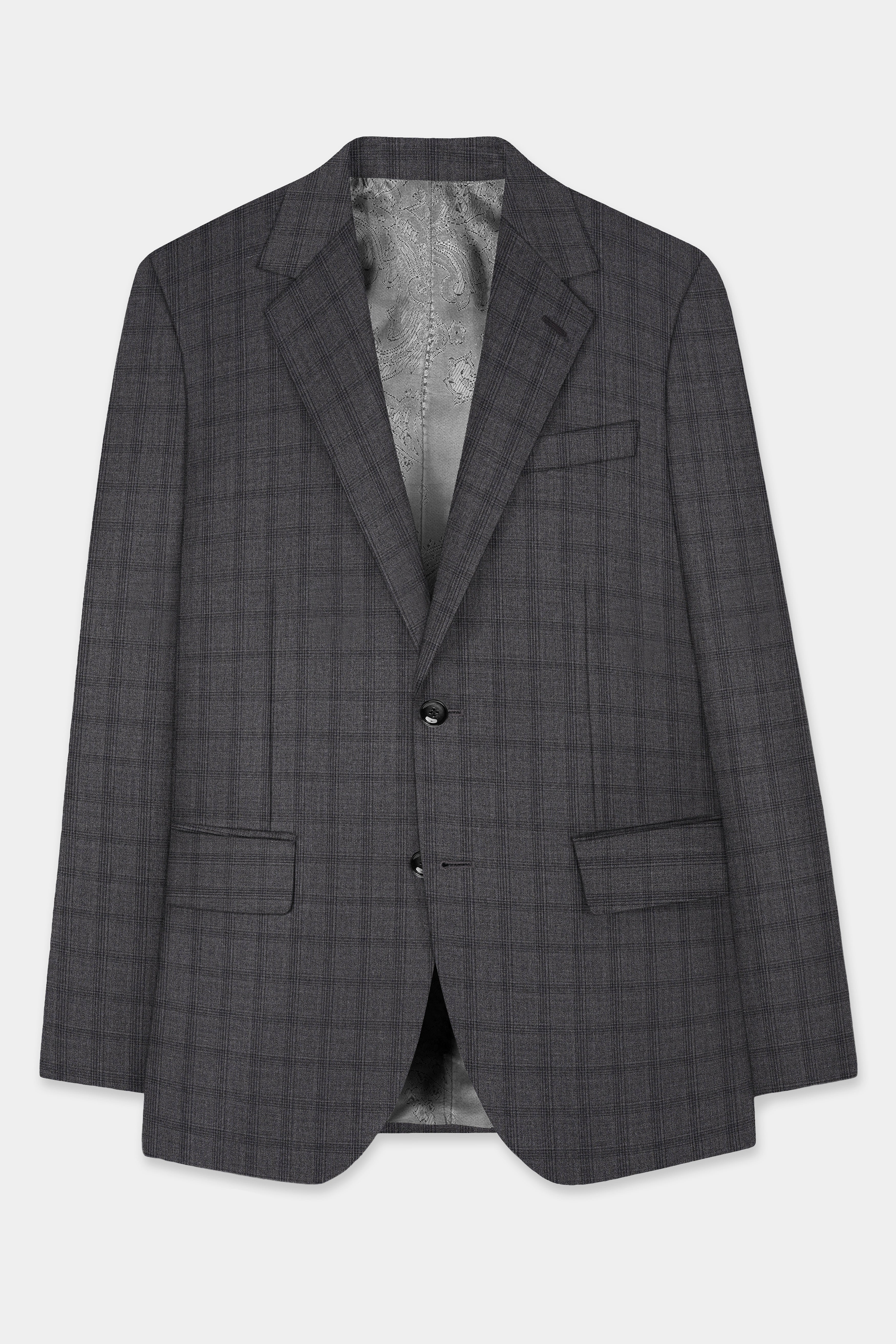 Gravel Gray Checked Wool Blend Single Breasted Suit