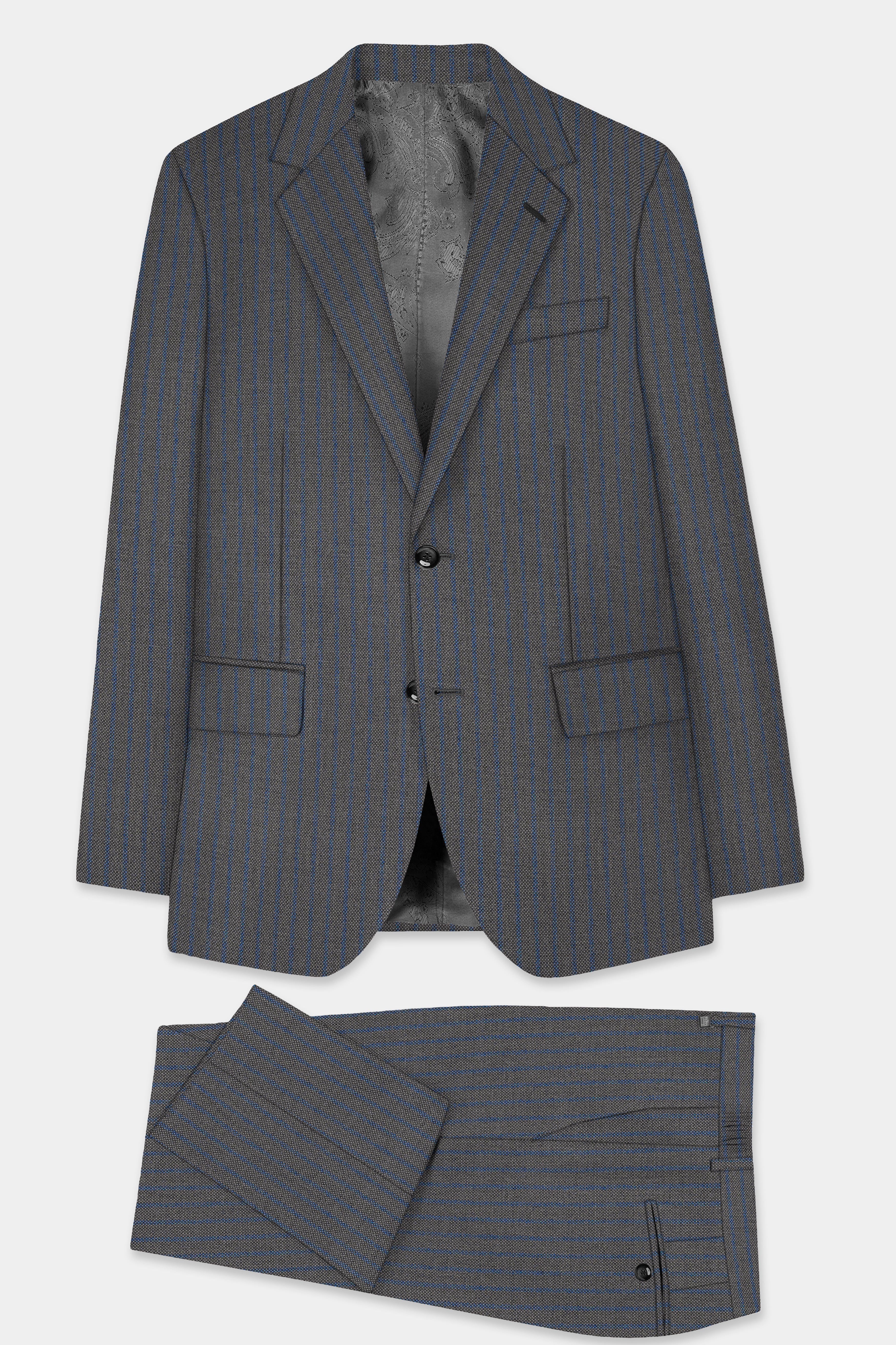 Vampire Gray Striped Wool Single Breasted Suit