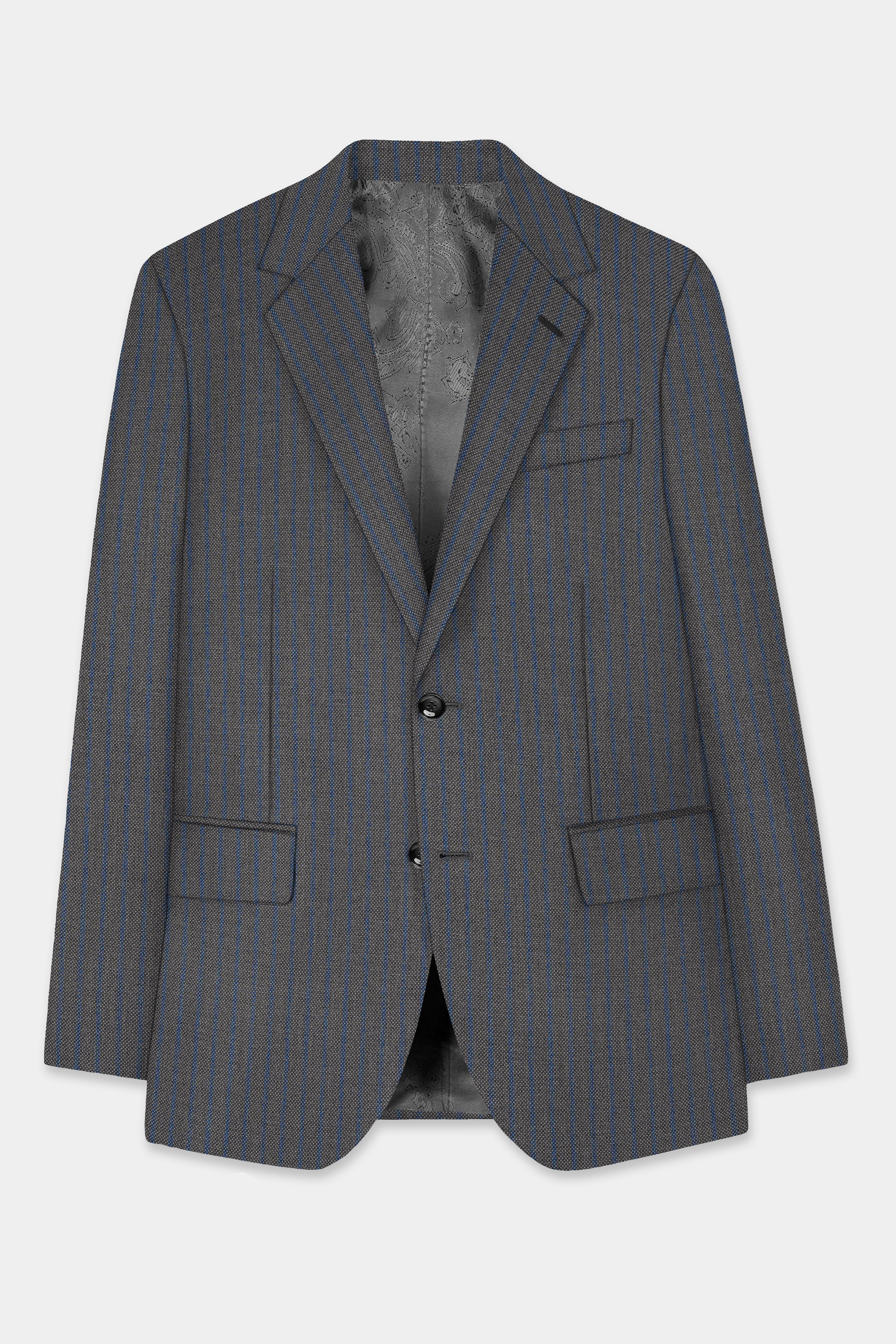 Vampire Gray Striped Wool Single Breasted Suit