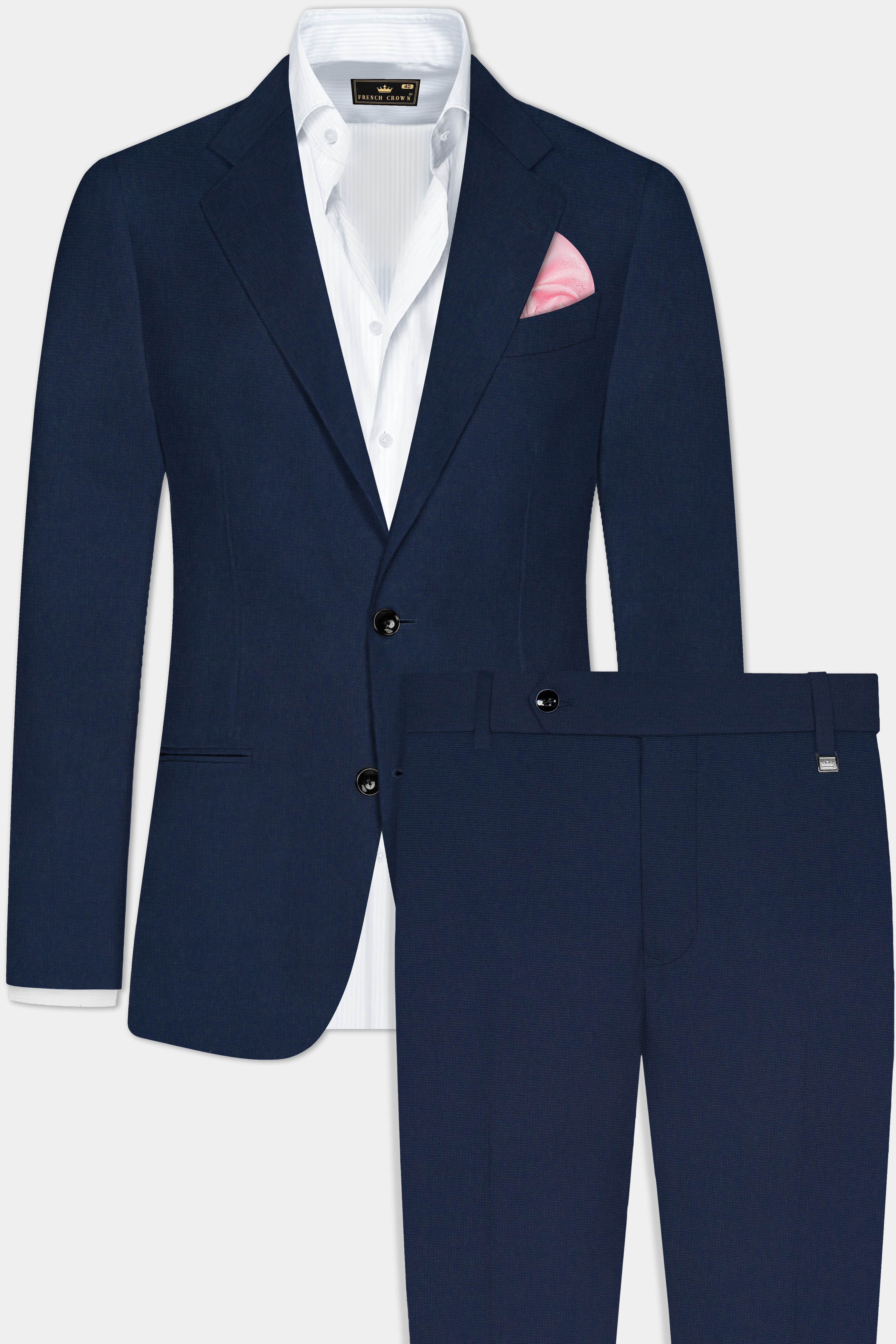 Big Stone Blue Textured Wool Blend Single Breasted Suit