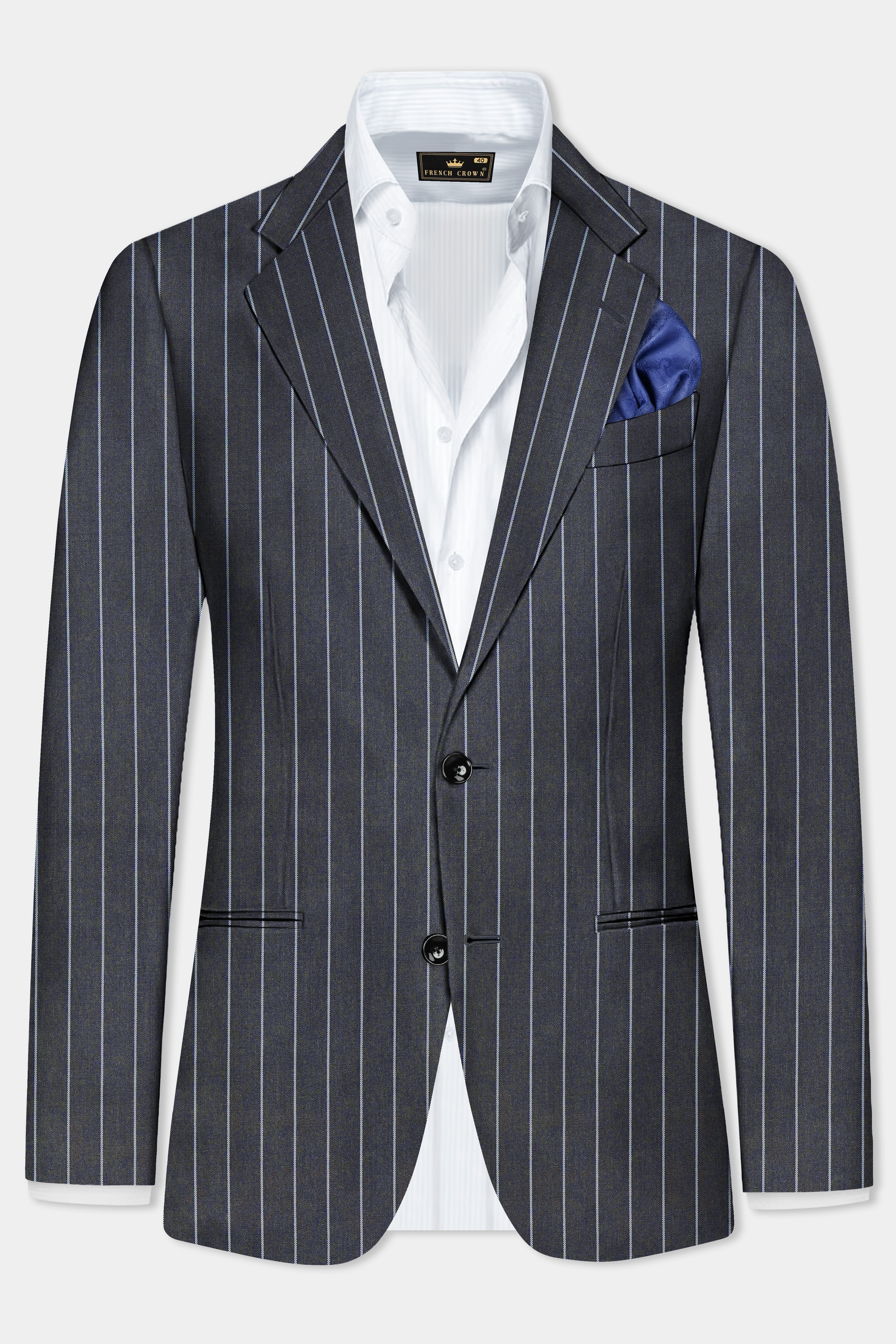 Piano Gray Striped Wool Blend Single Breasted Suit