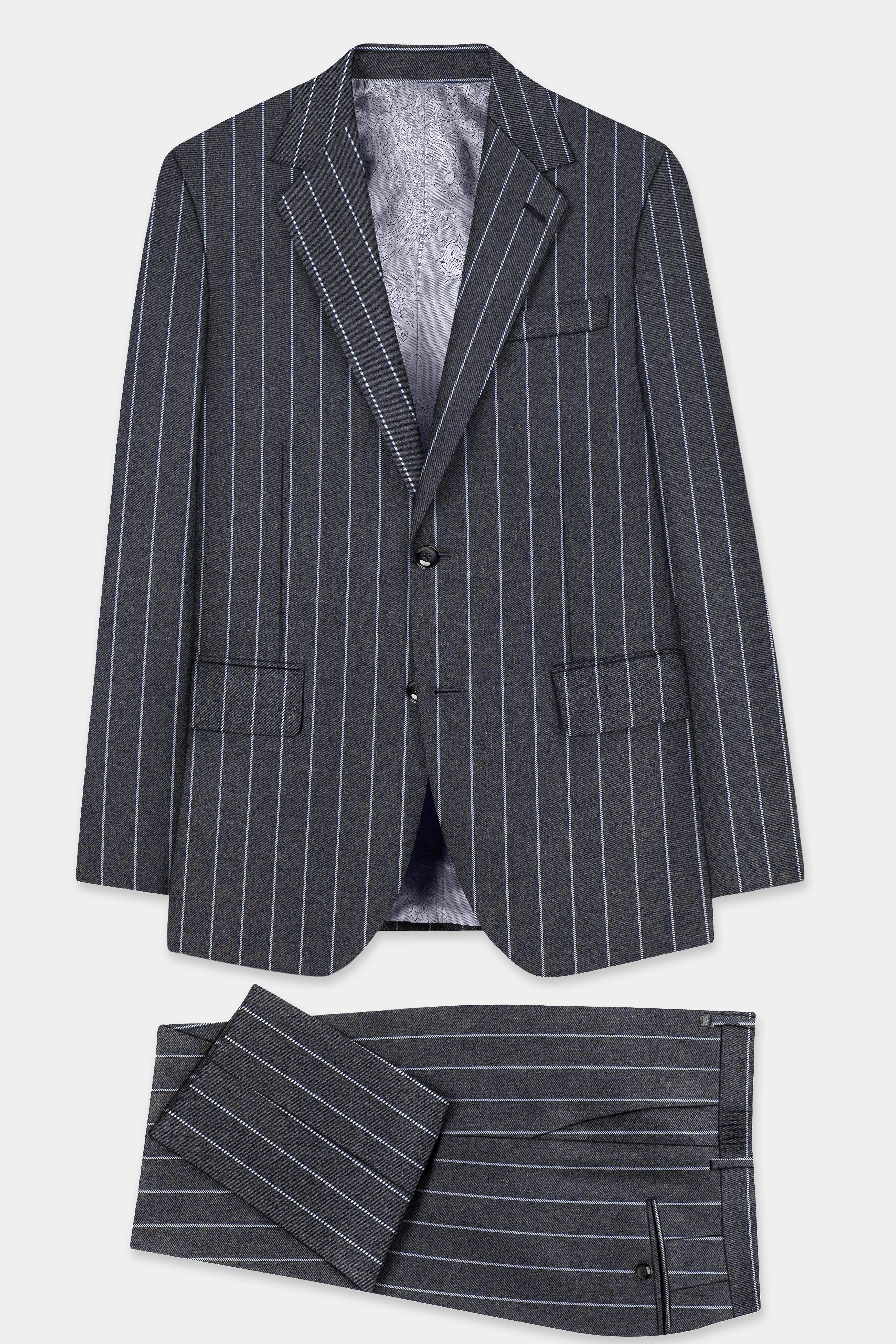 Piano Gray Striped Wool Blend Single Breasted Suit