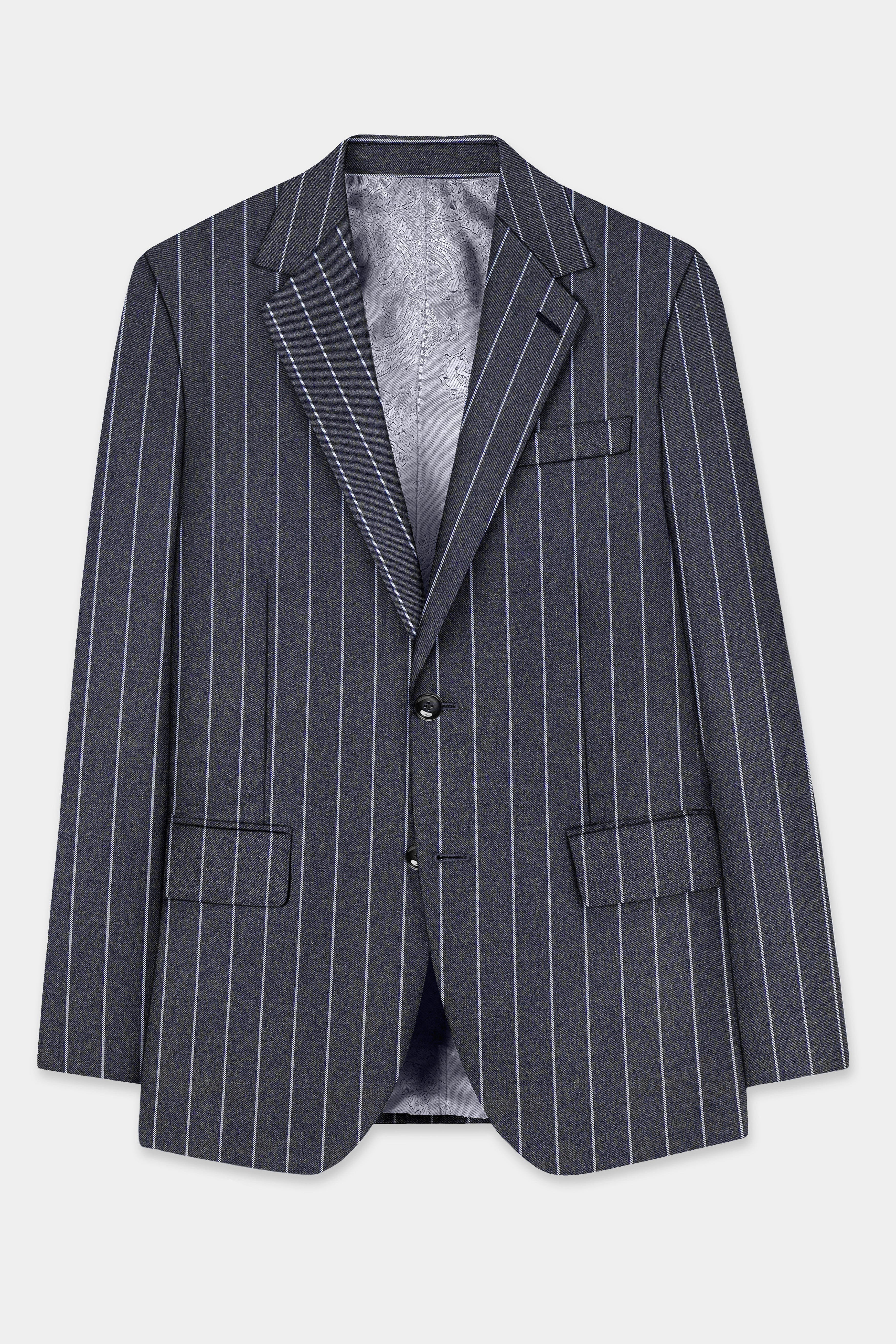 Piano Gray Striped Wool Blend Single Breasted Suit