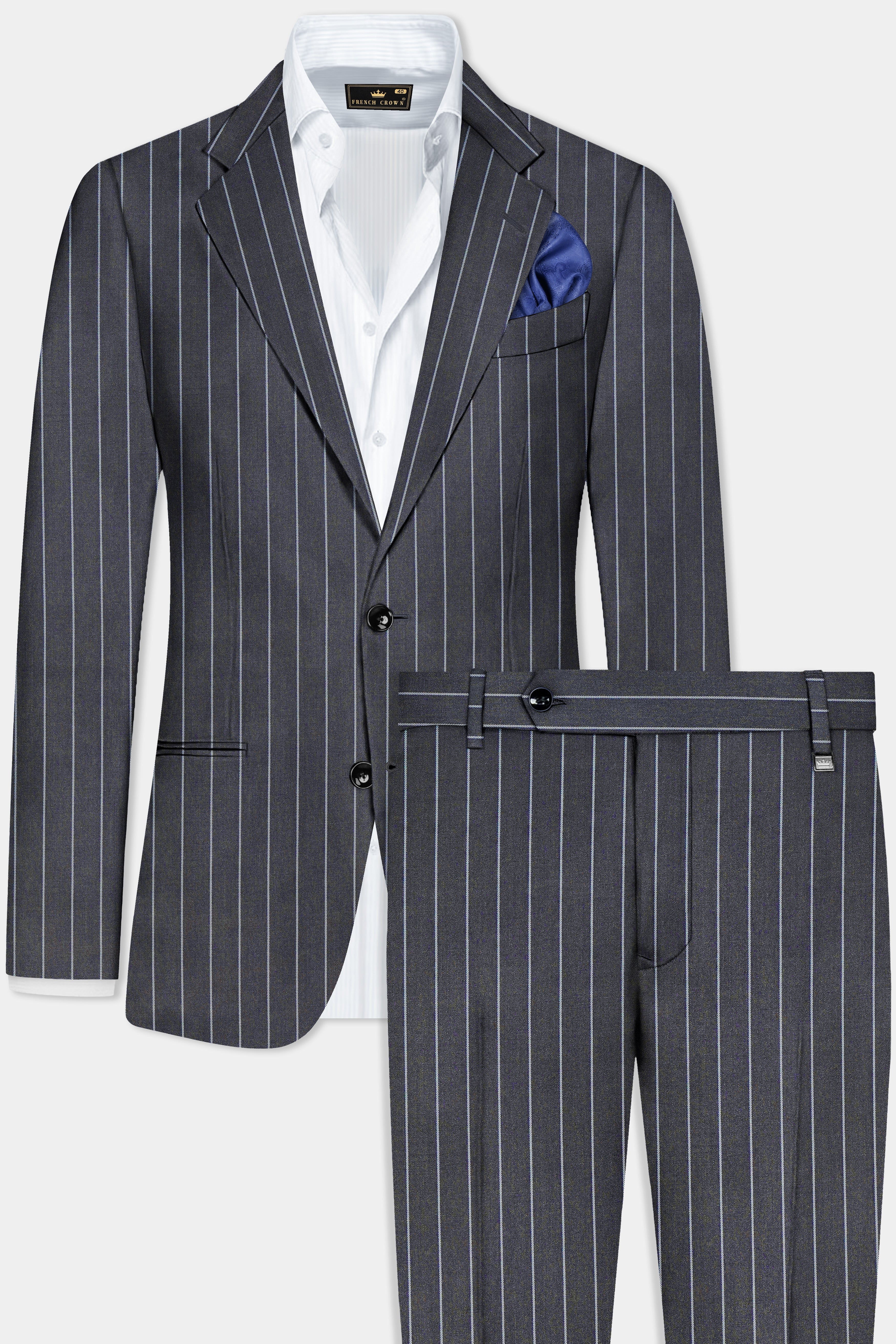 Piano Gray Striped Wool Blend Single Breasted Suit