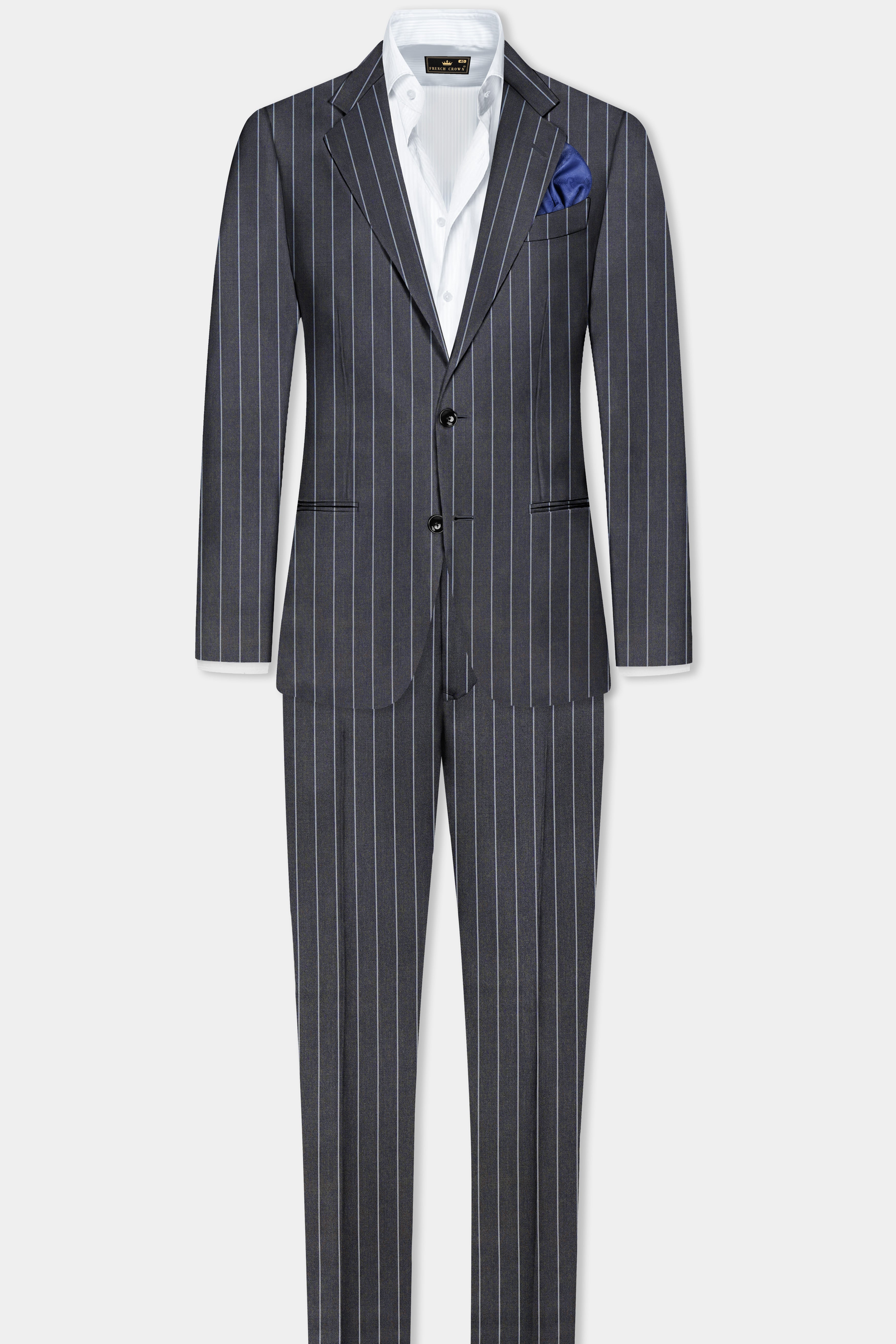 Piano Gray Striped Wool Blend Single Breasted Suit