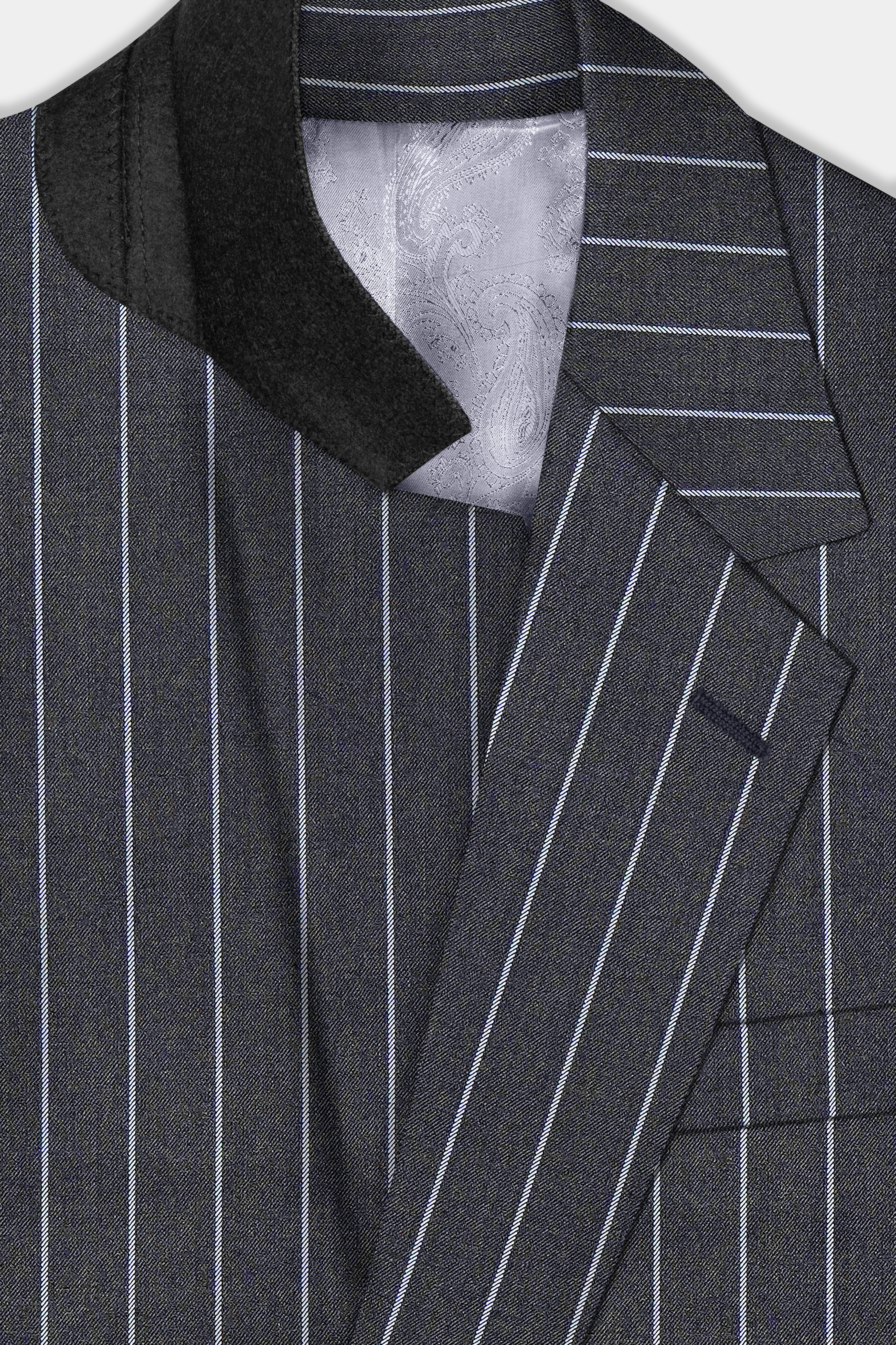 Piano Gray Striped Wool Blend Single Breasted Suit