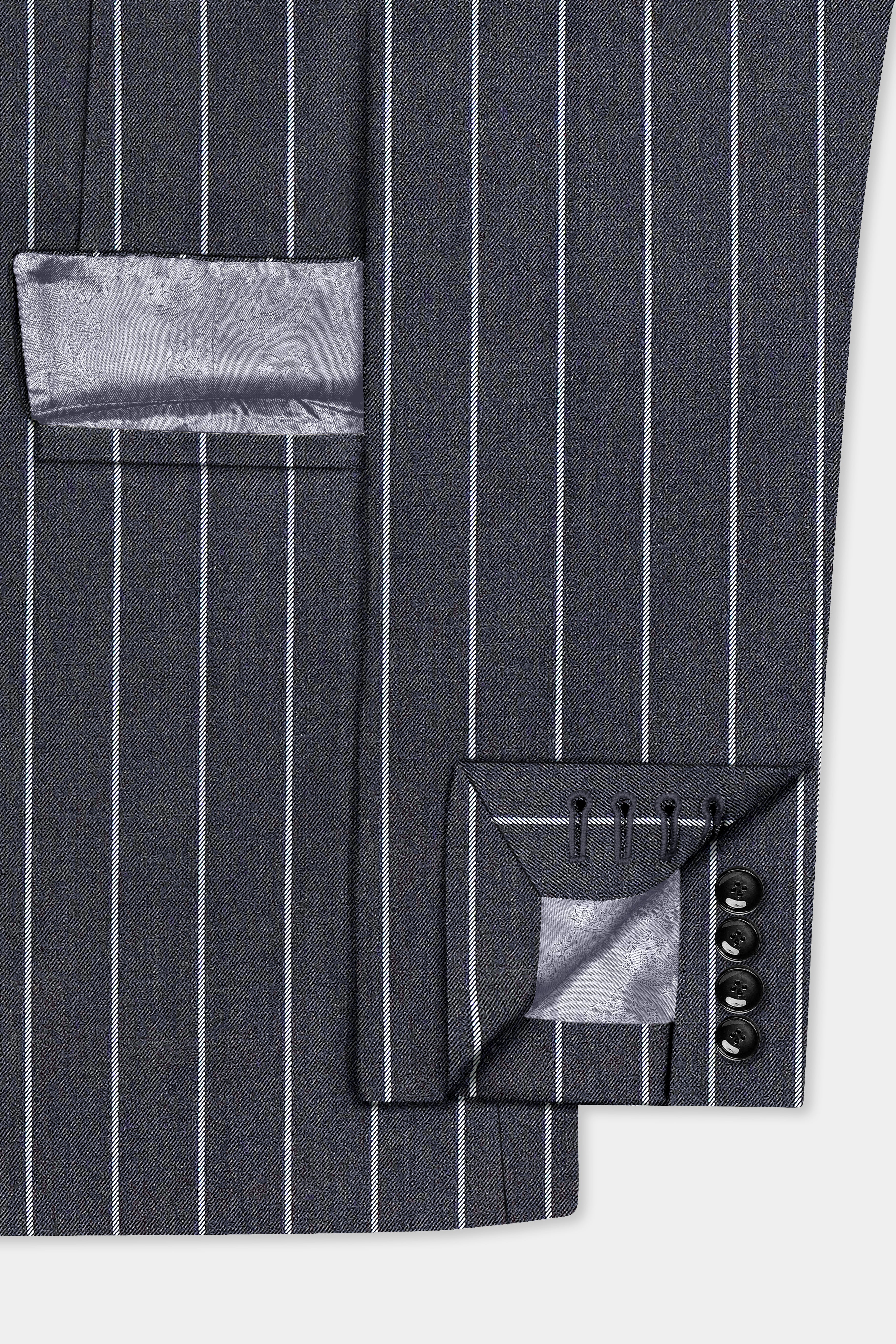 Piano Gray Striped Wool Blend Single Breasted Suit