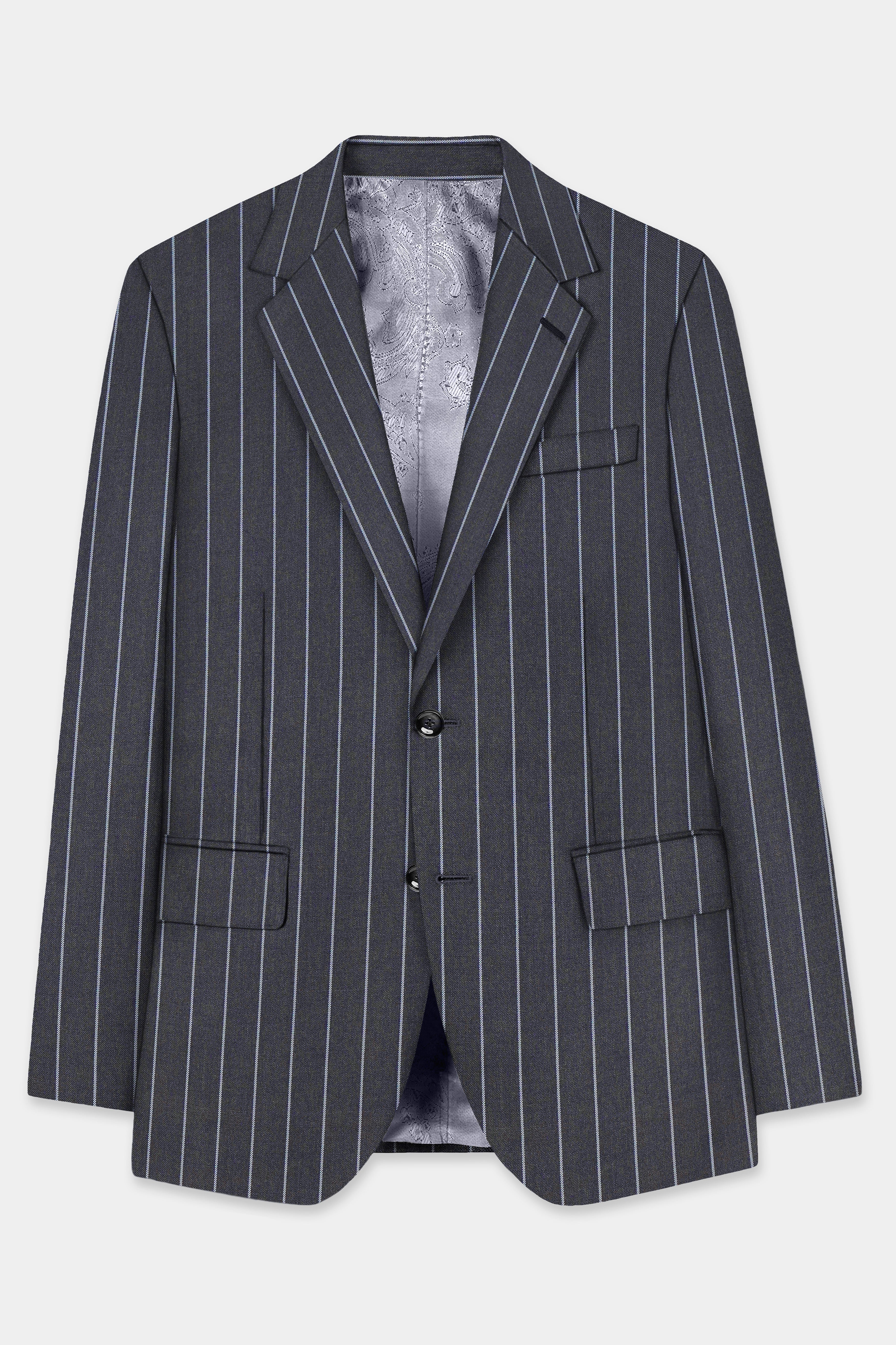 Piano Gray Striped Wool Blend Single Breasted Suit