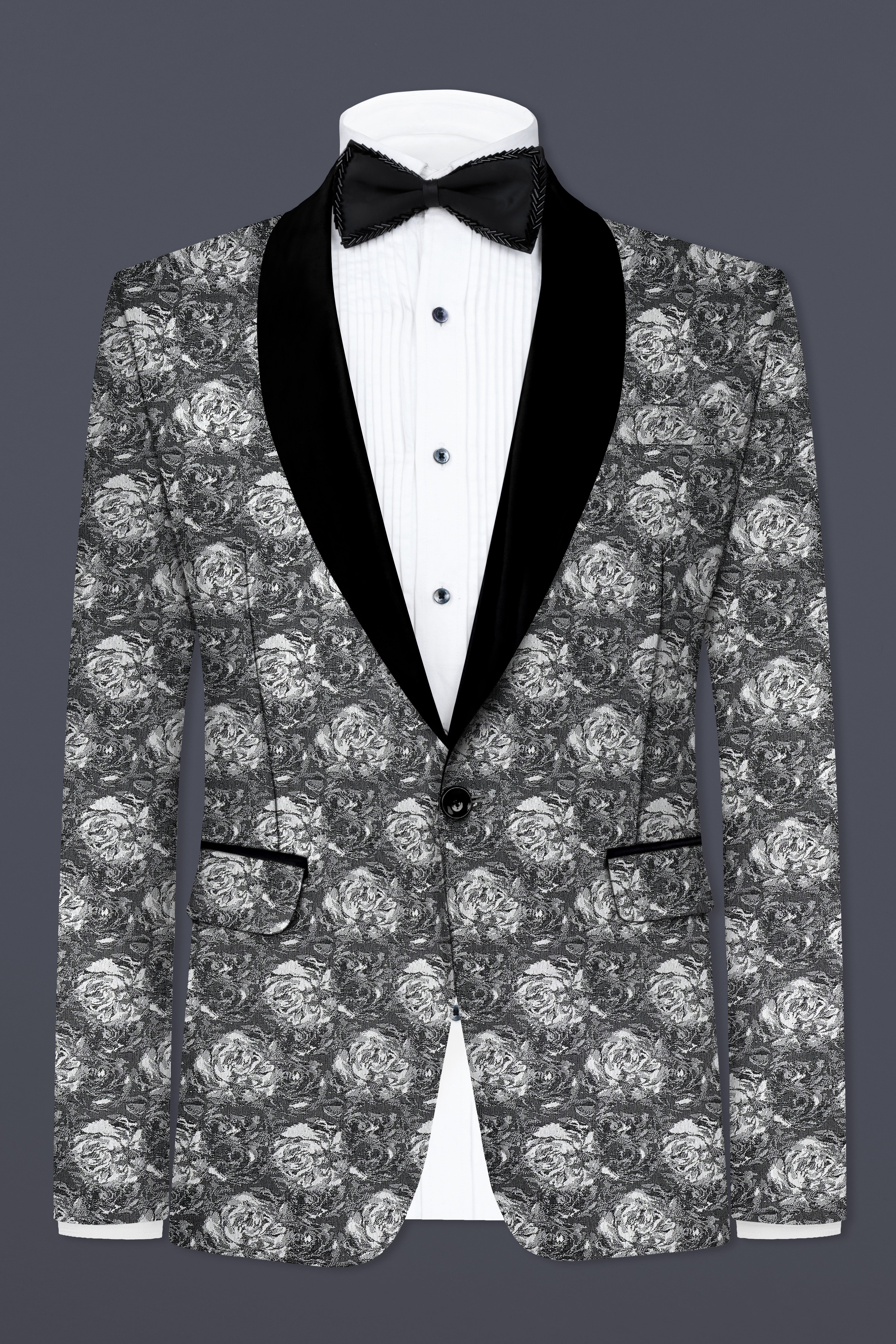 Vampire Gray Jacquard Textured Designer Tuxedo Suit