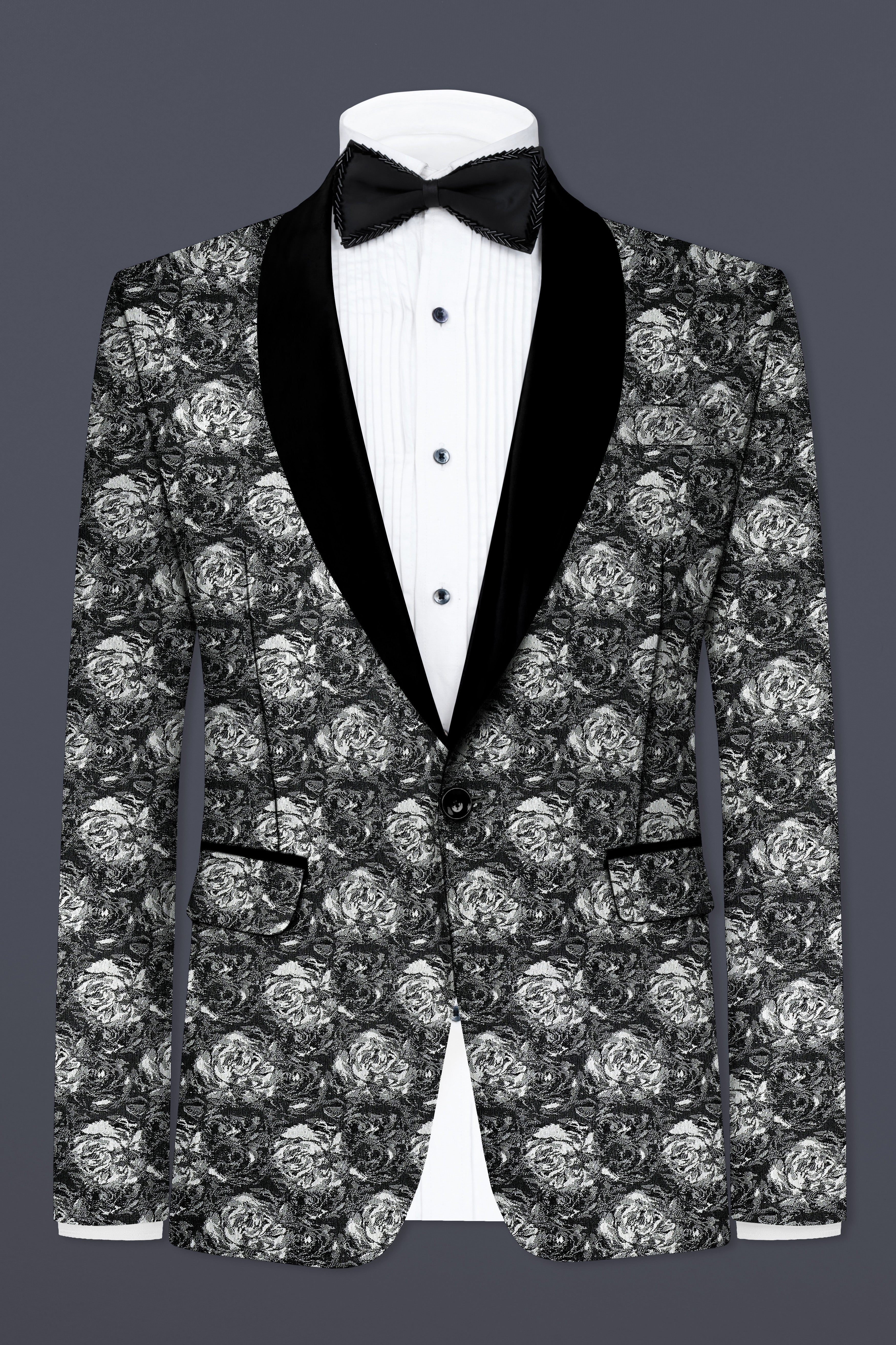 Vampire Gray Jacquard Textured Designer Tuxedo Suit