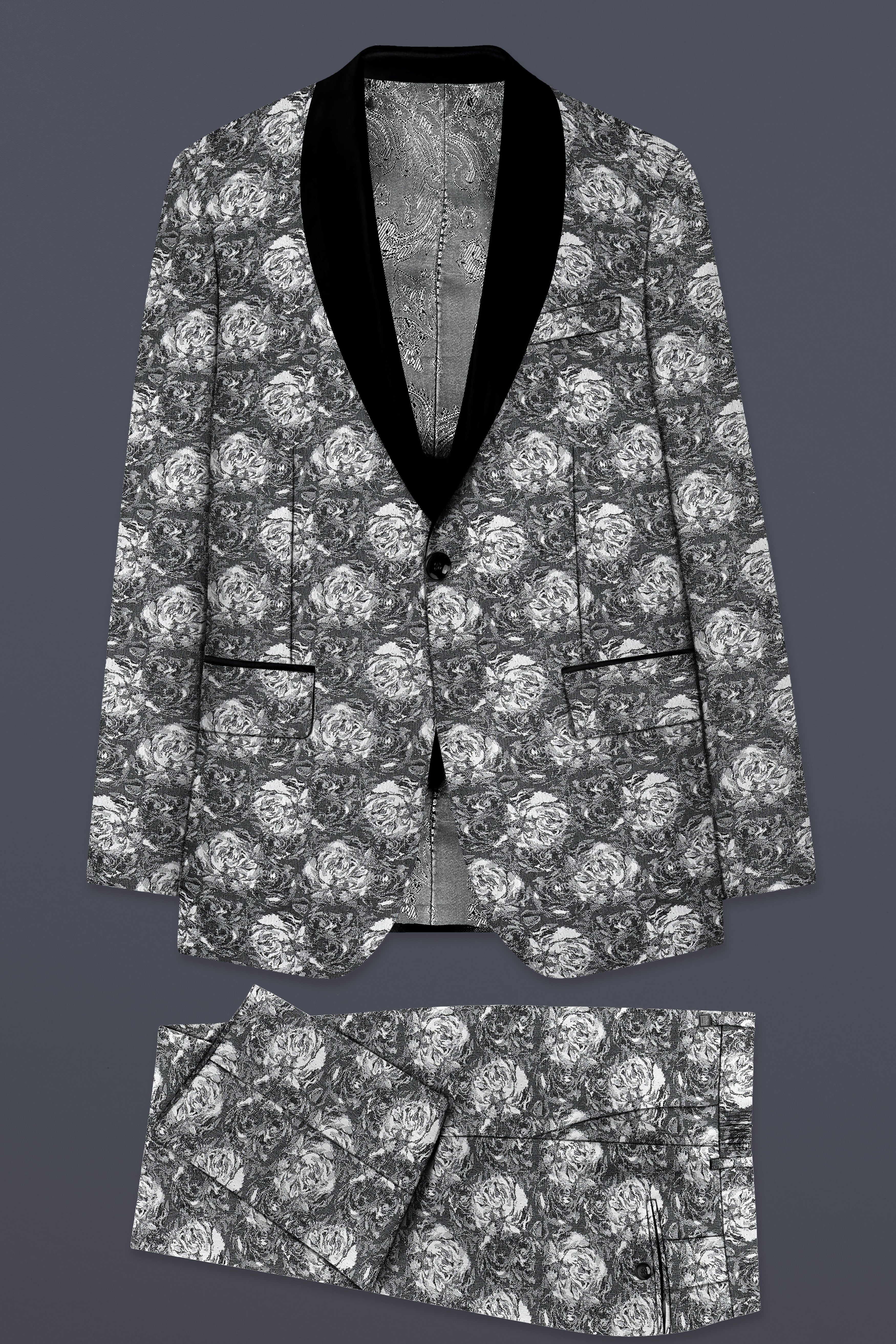 Vampire Gray Jacquard Textured Designer Tuxedo Suit