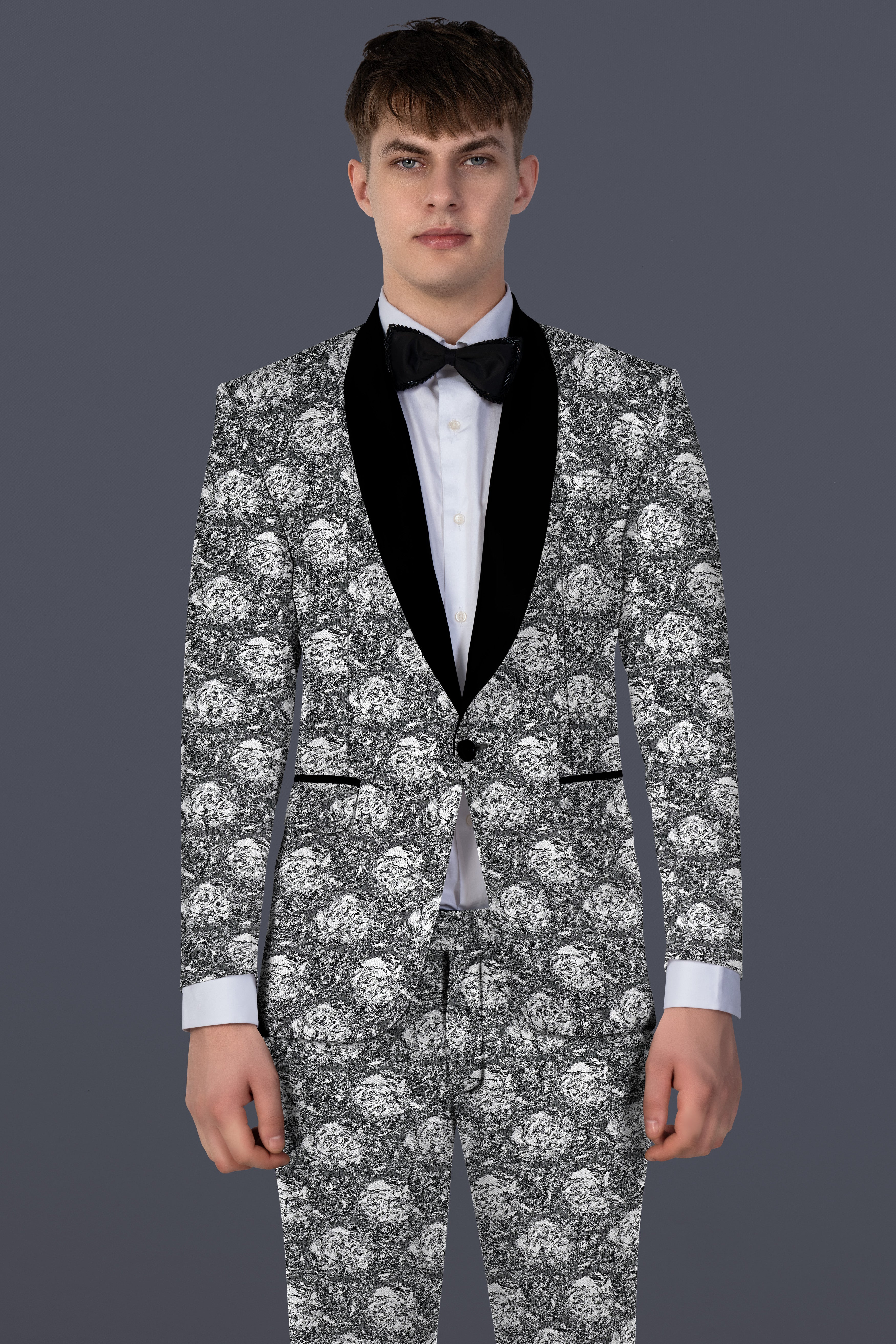 Vampire Gray Jacquard Textured Designer Tuxedo Suit