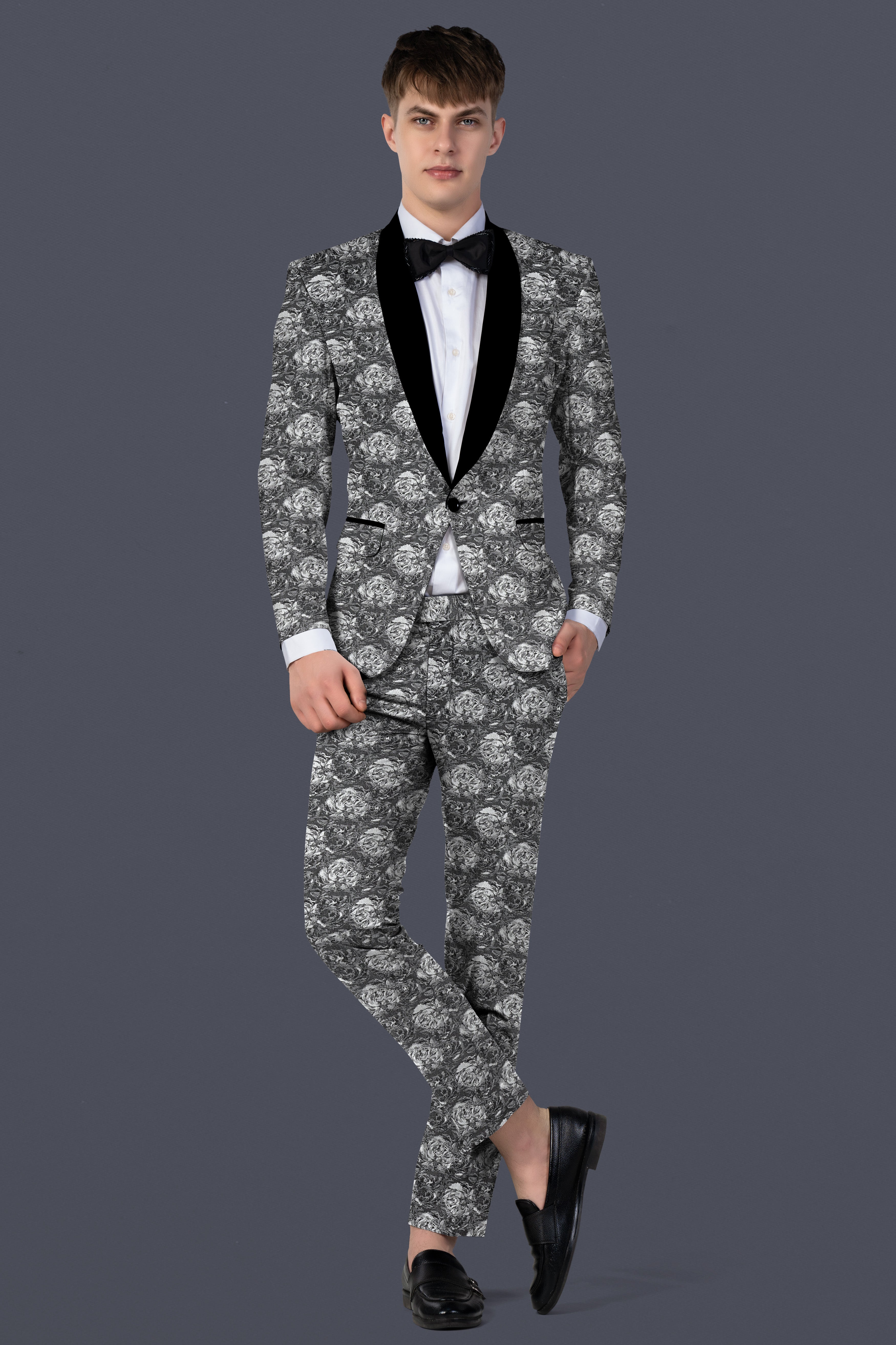 Vampire Gray Jacquard Textured Designer Tuxedo Suit