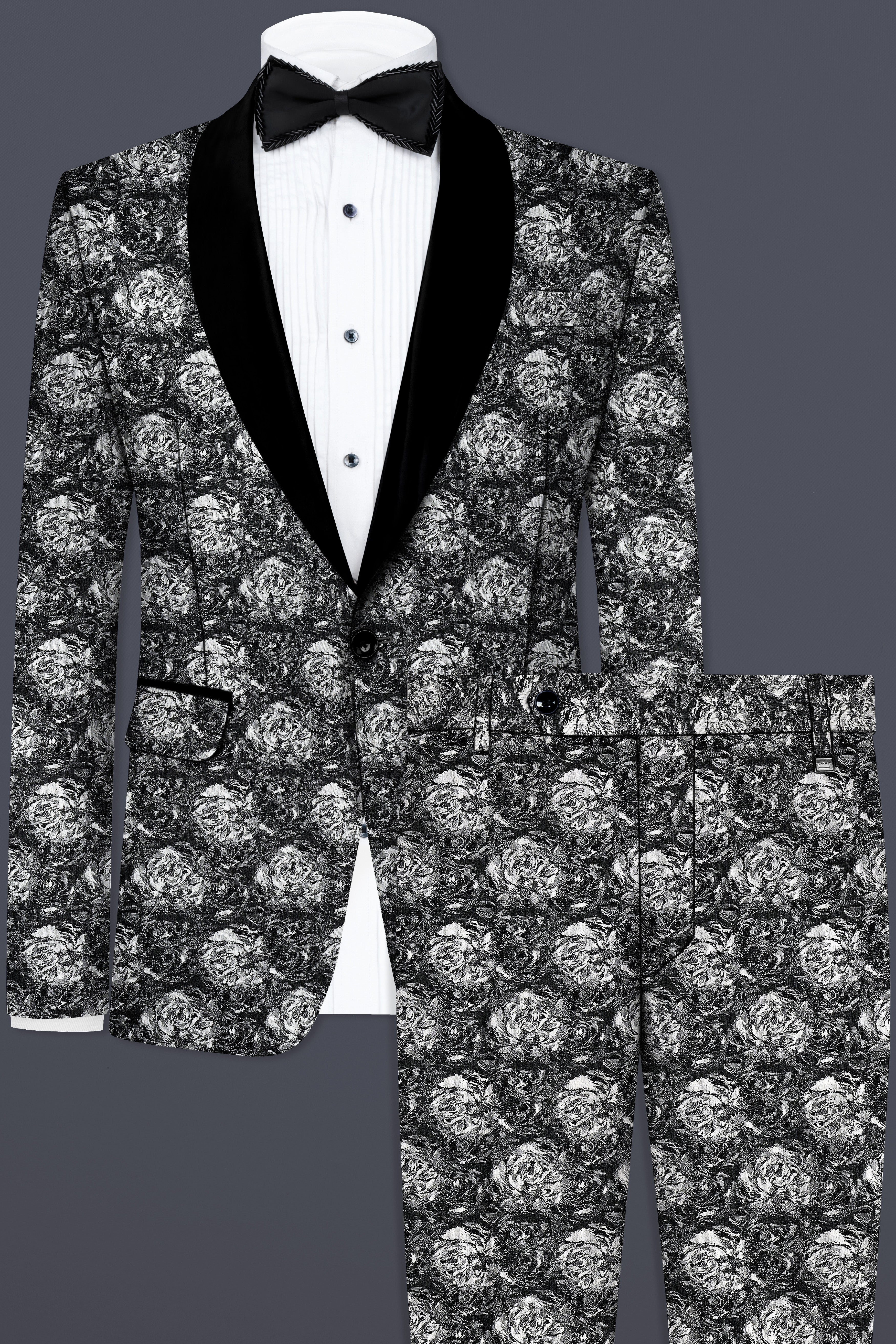 Vampire Gray Jacquard Textured Designer Tuxedo Suit