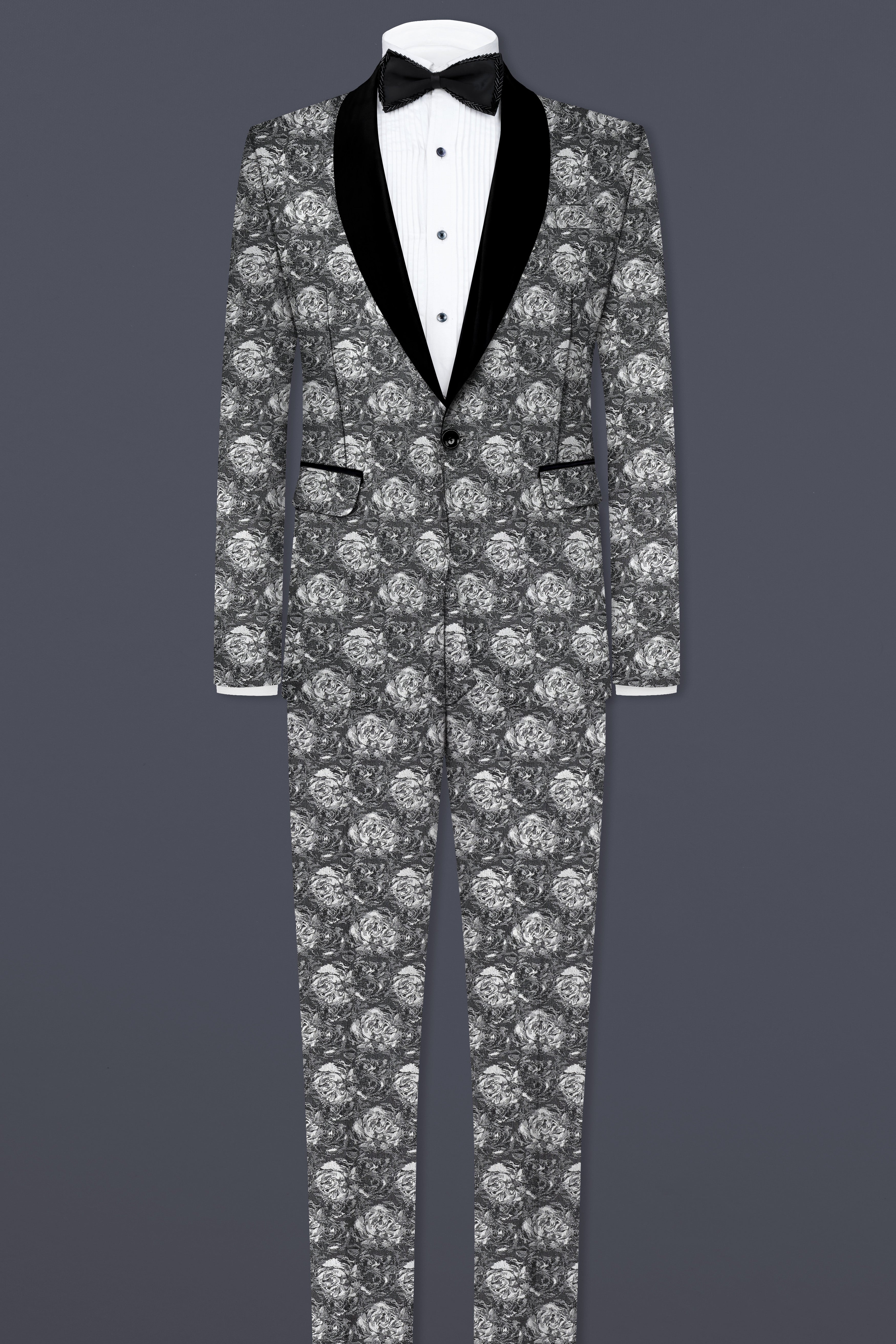 Vampire Gray Jacquard Textured Designer Tuxedo Suit