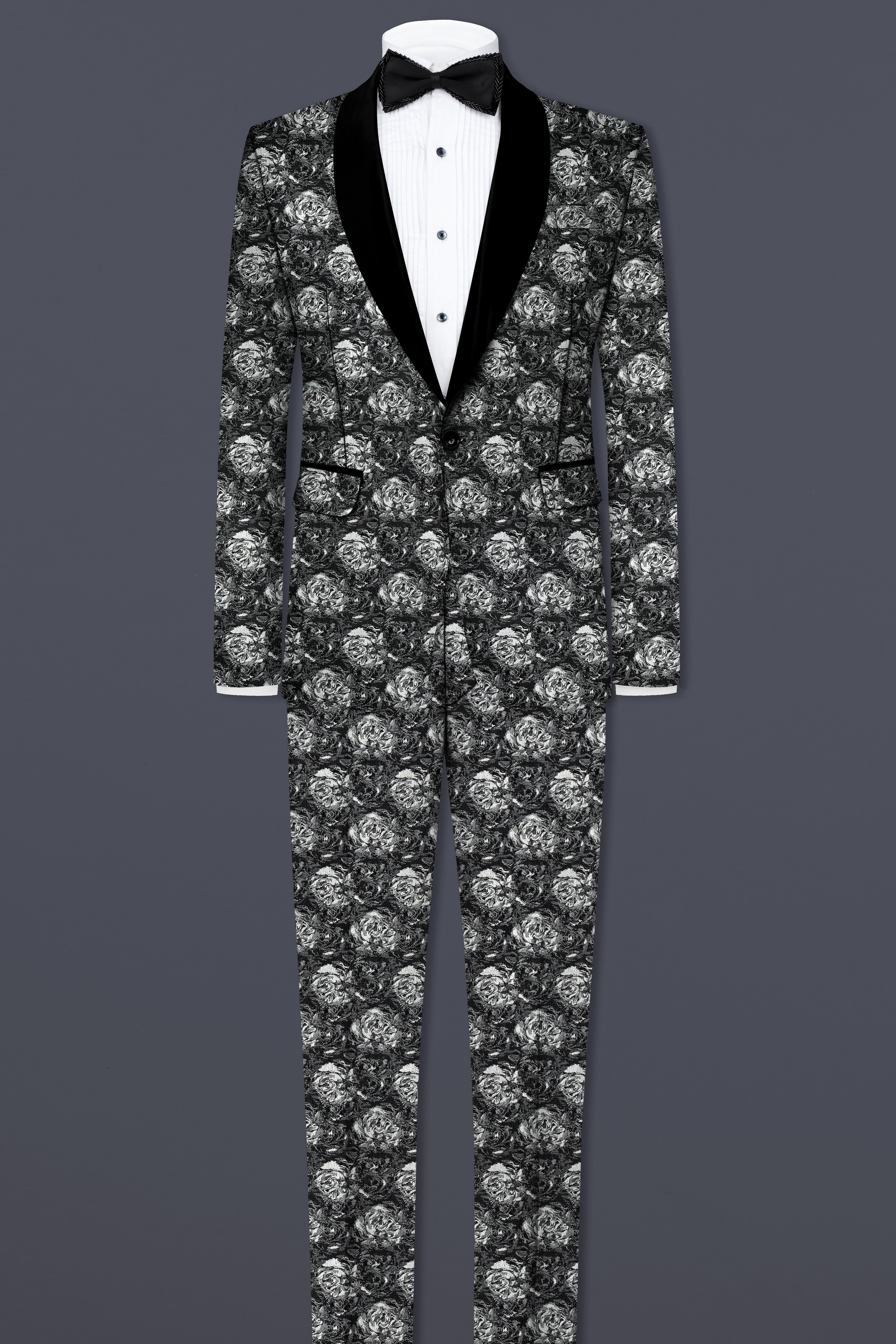 Vampire Gray Jacquard Textured Designer Tuxedo Suit