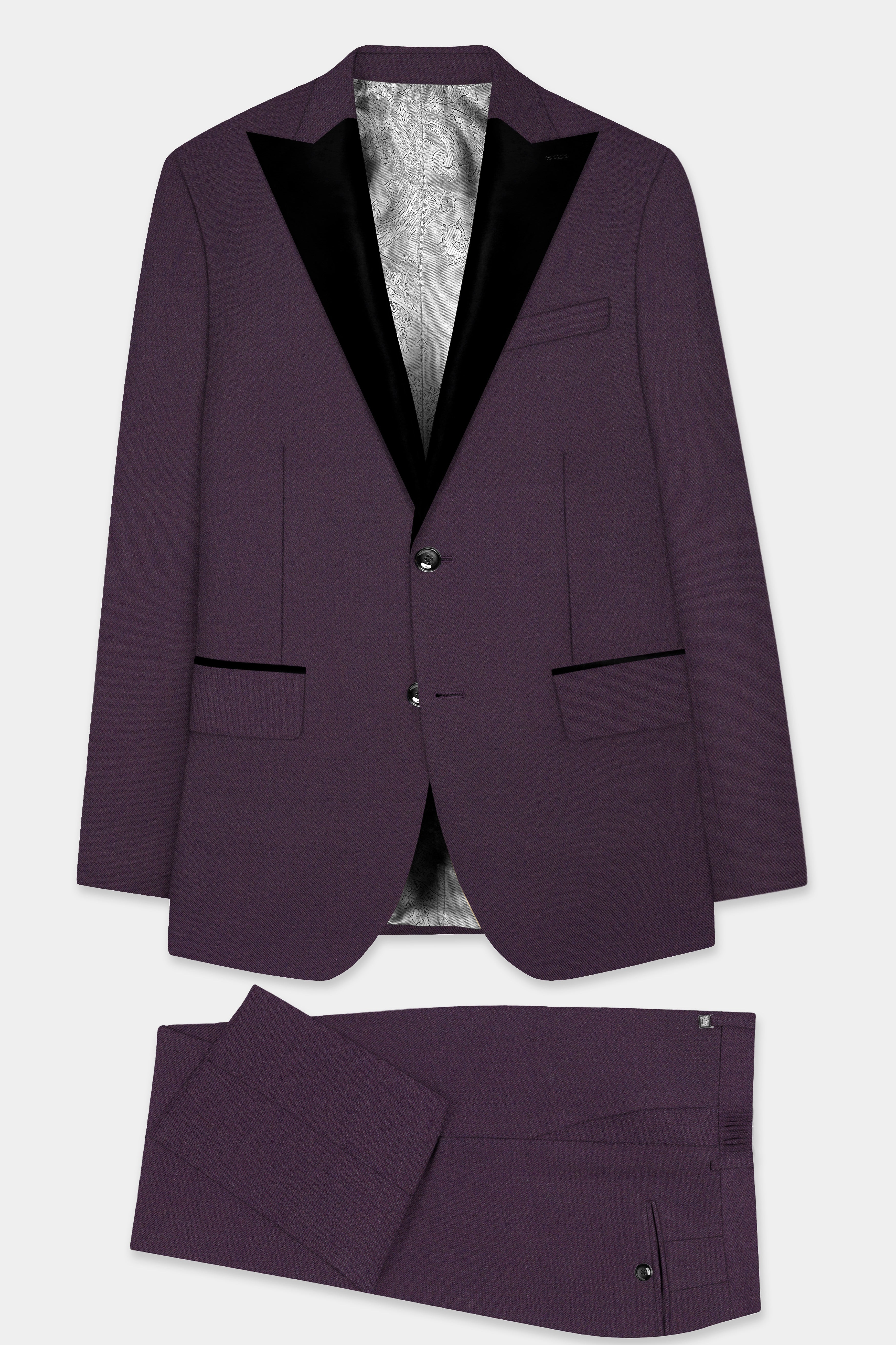 Eminence Purple Solid Wool Blend Peak Collar Tuxedo Suit