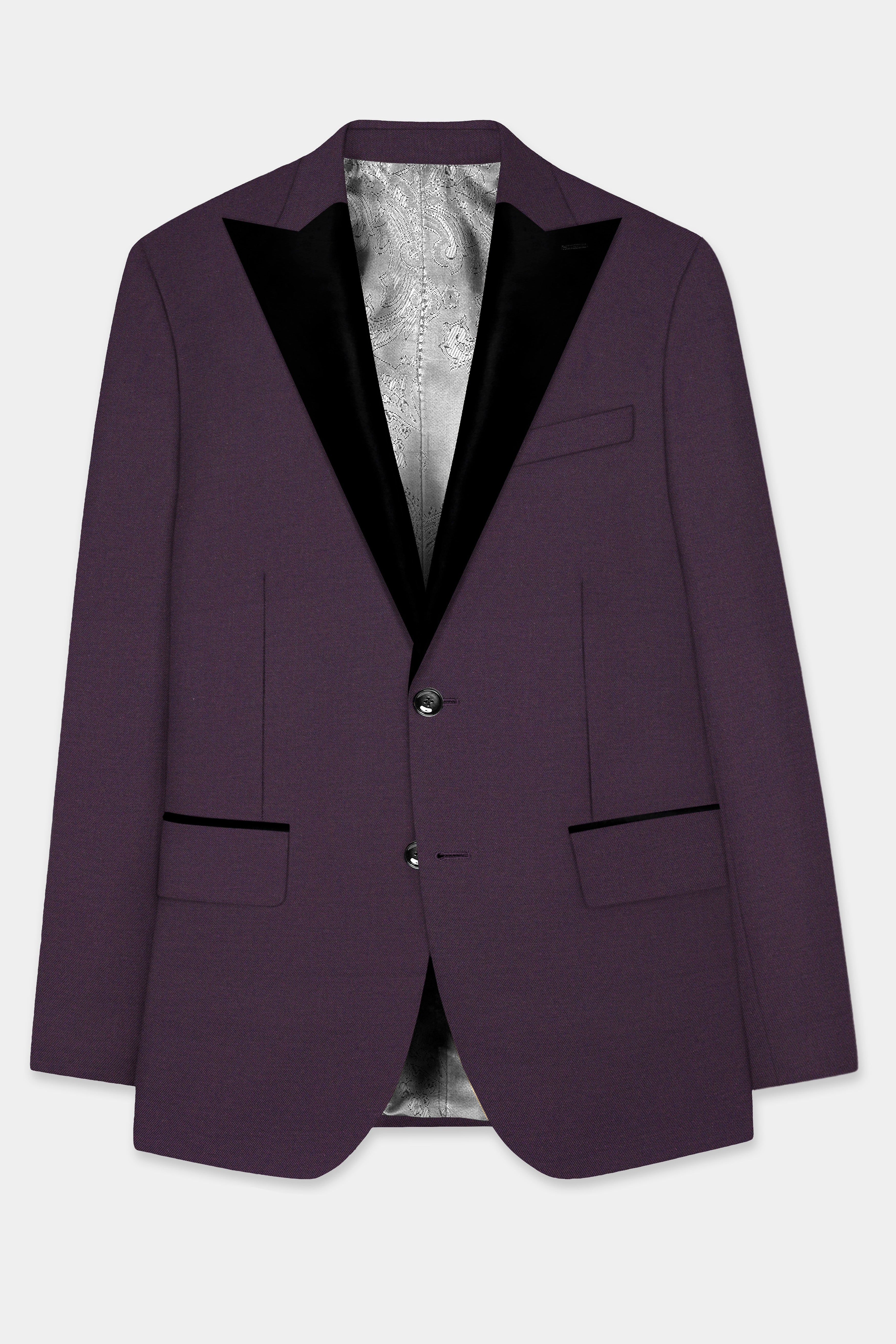 Eminence Purple Solid Wool Blend Peak Collar Tuxedo Suit