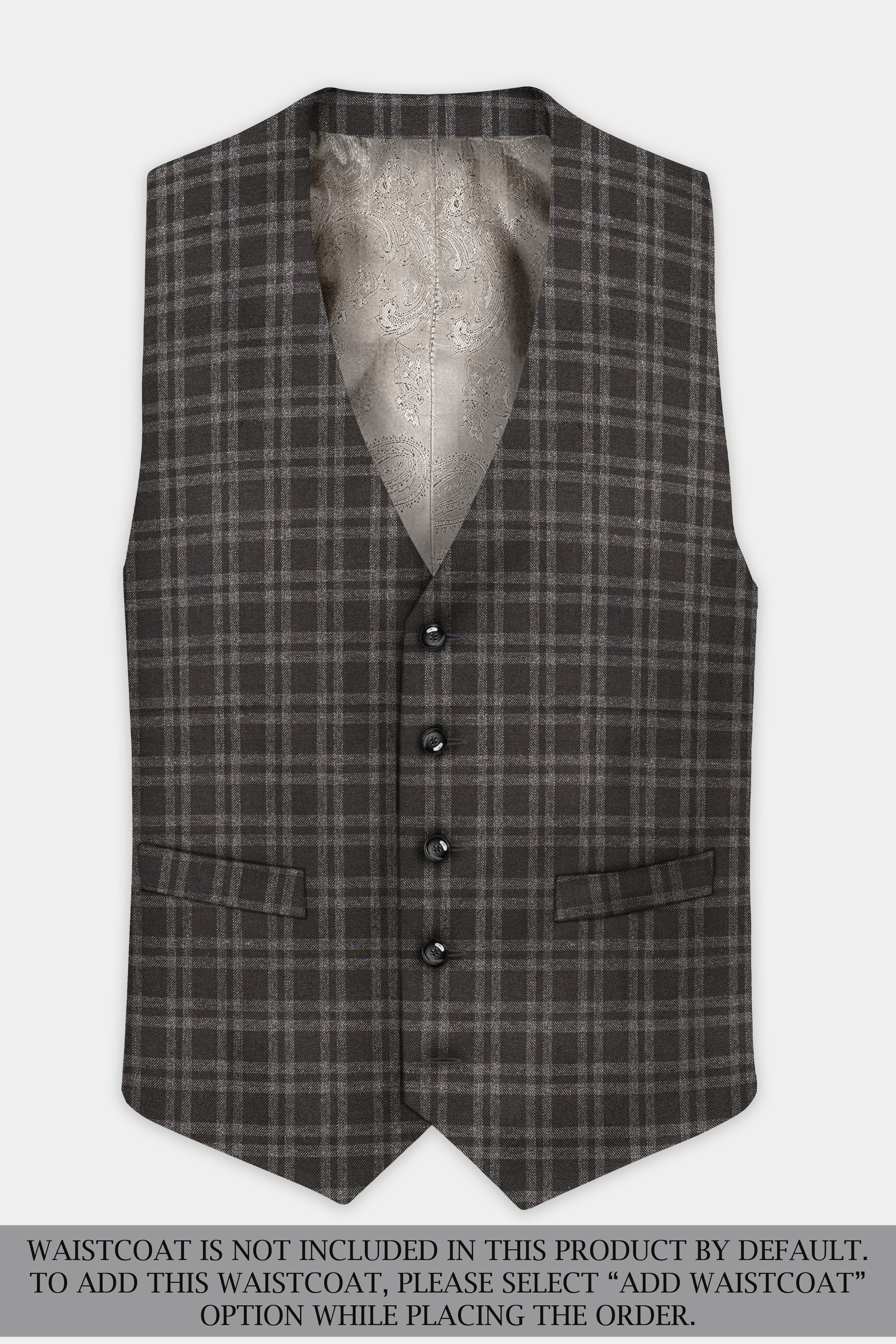 Espresso Brown Plaid Wool Blend Single Breasted Suit