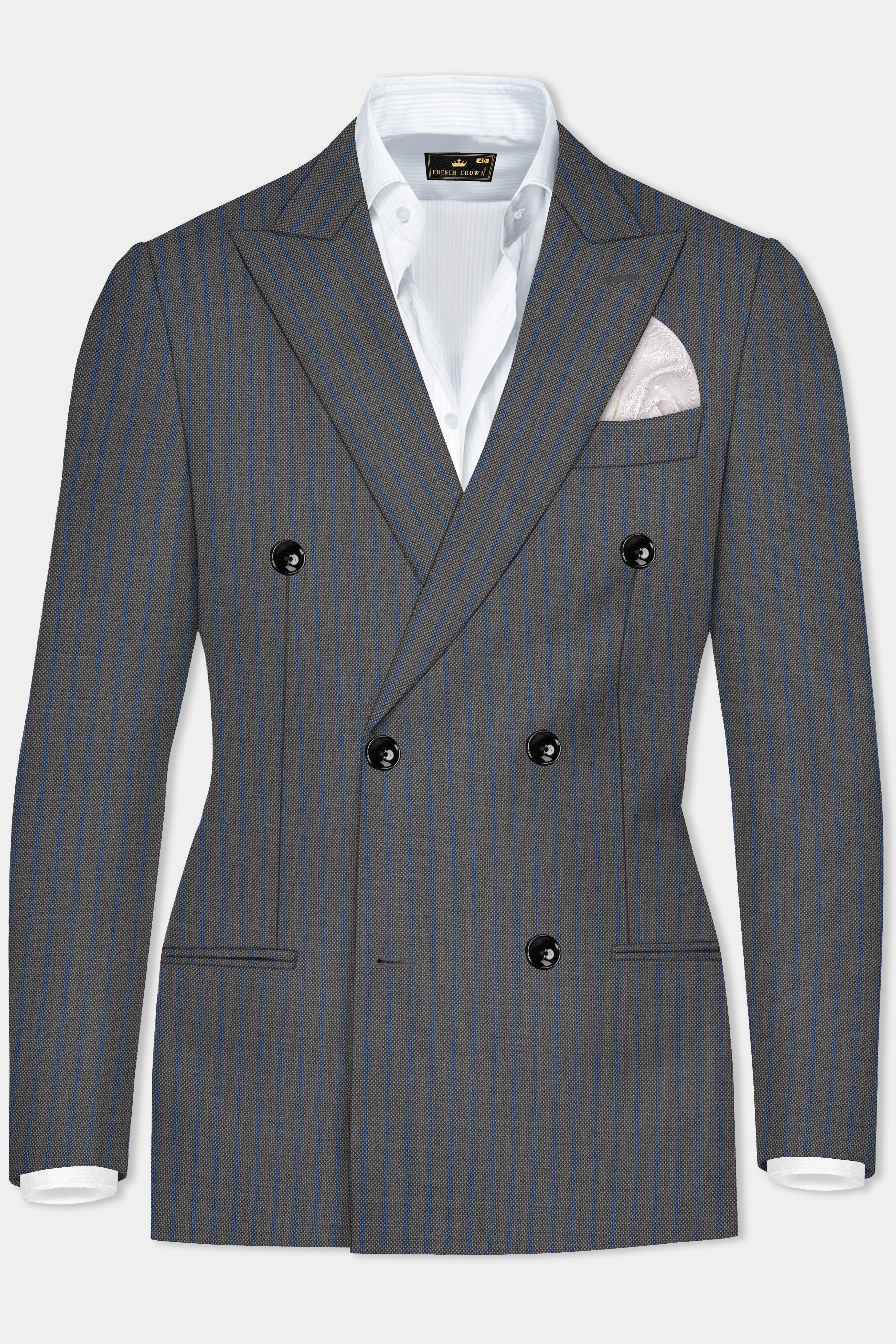 Vampire Gray Striped Wool Double Breasted Suit