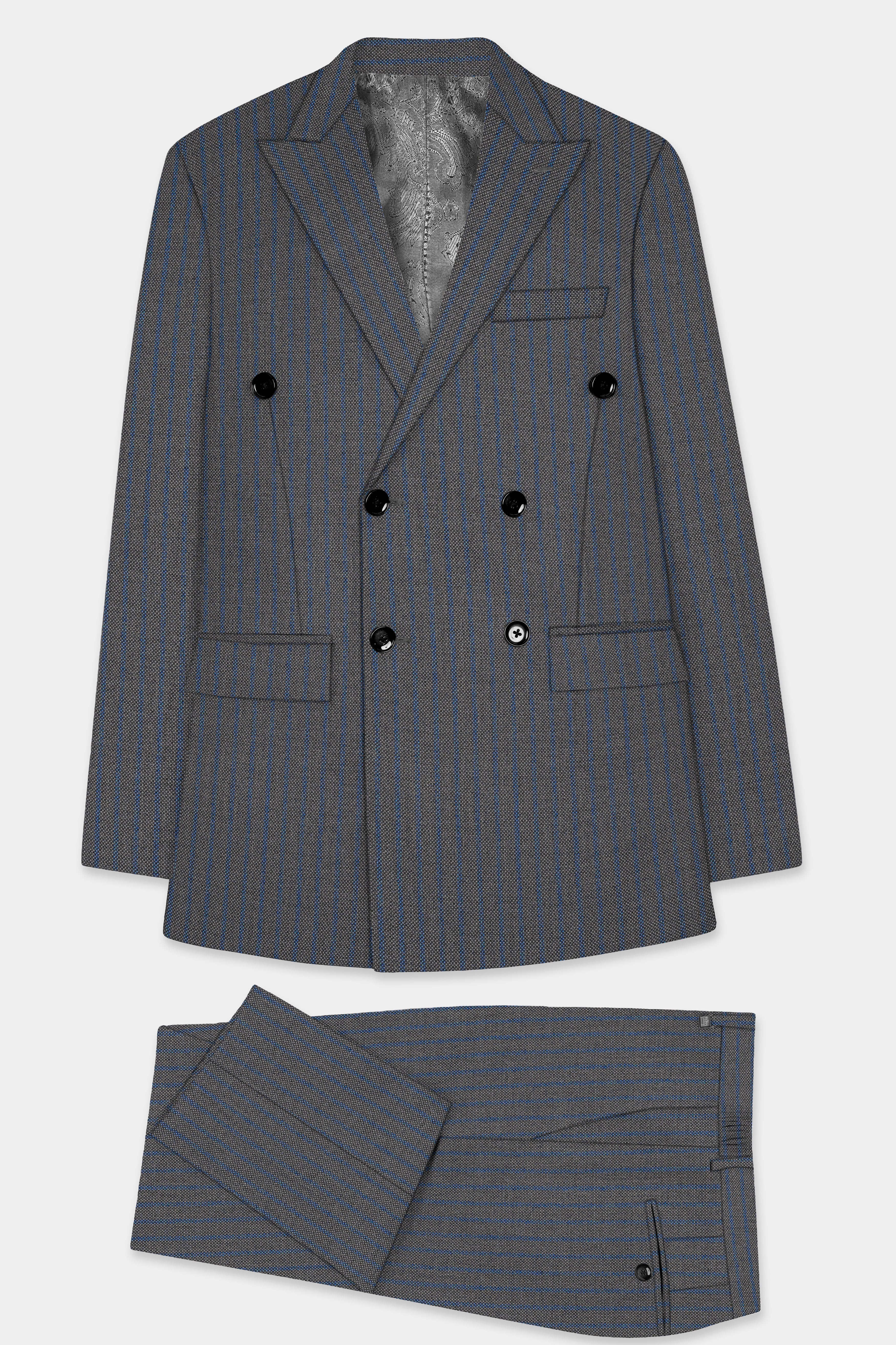 Vampire Gray Striped Wool Double Breasted Suit