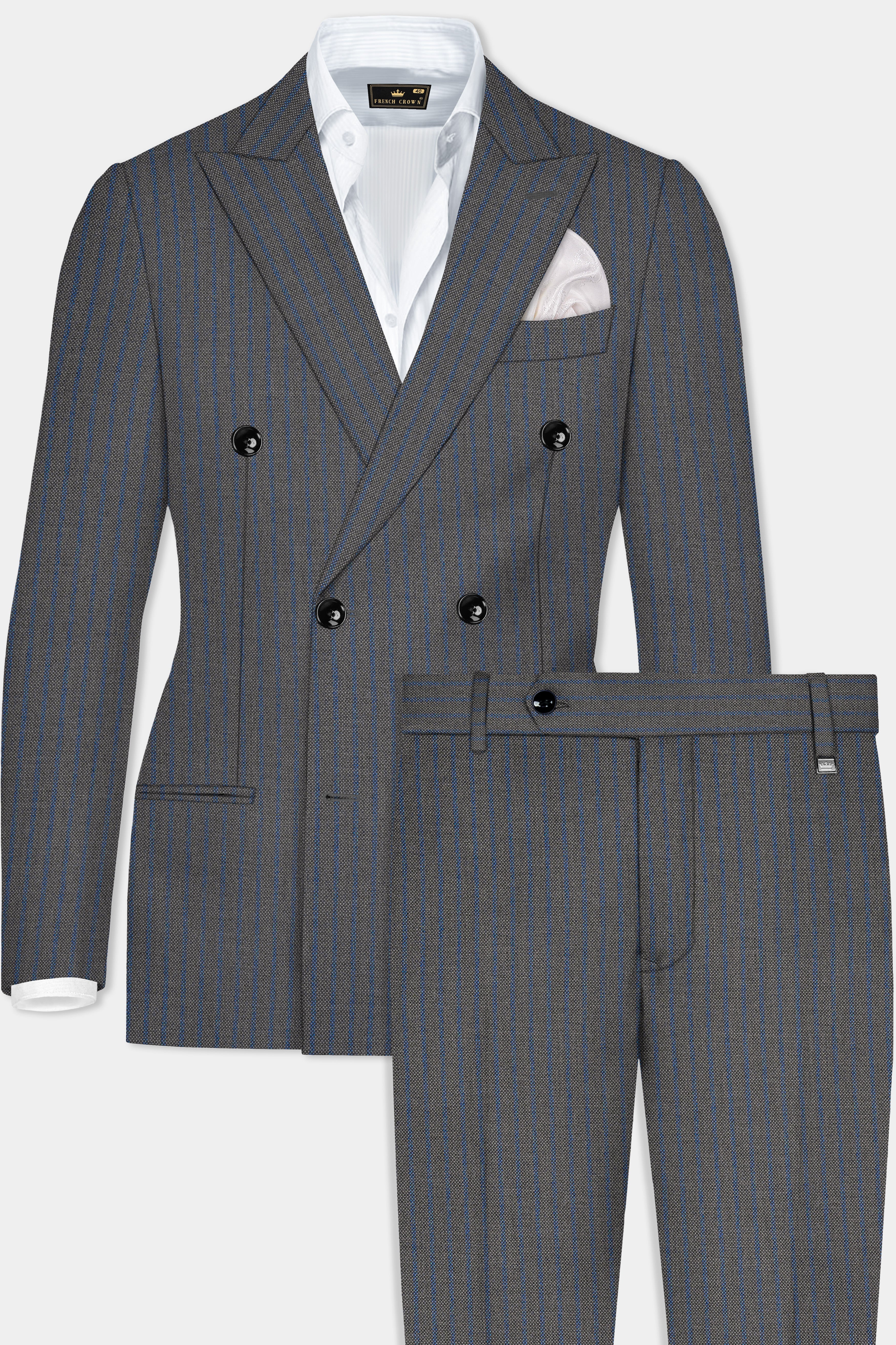 Vampire Gray Striped Wool Double Breasted Suit